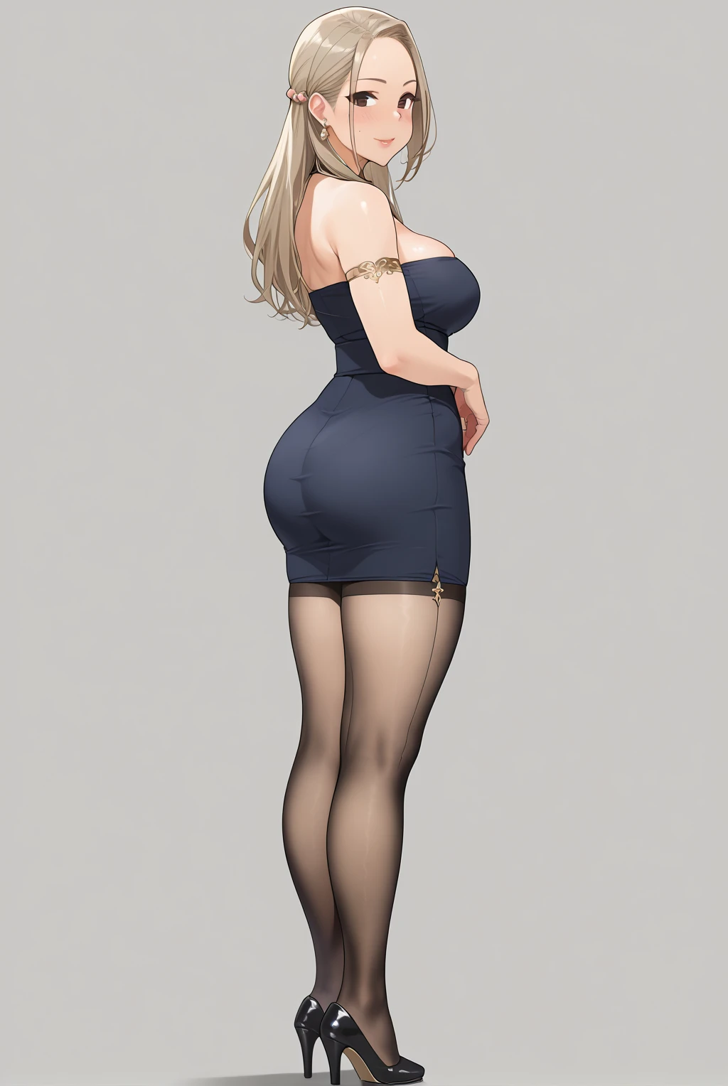 (masterpiece, highest quality, highest quality, official art, Cosmetology and aesthetics: 1.2),A tall, seductive woman with large breasts, red eyes and long blonde hair , lingerie, standing girl,three view drawing, front and back and side,character sheet,full body,simple background