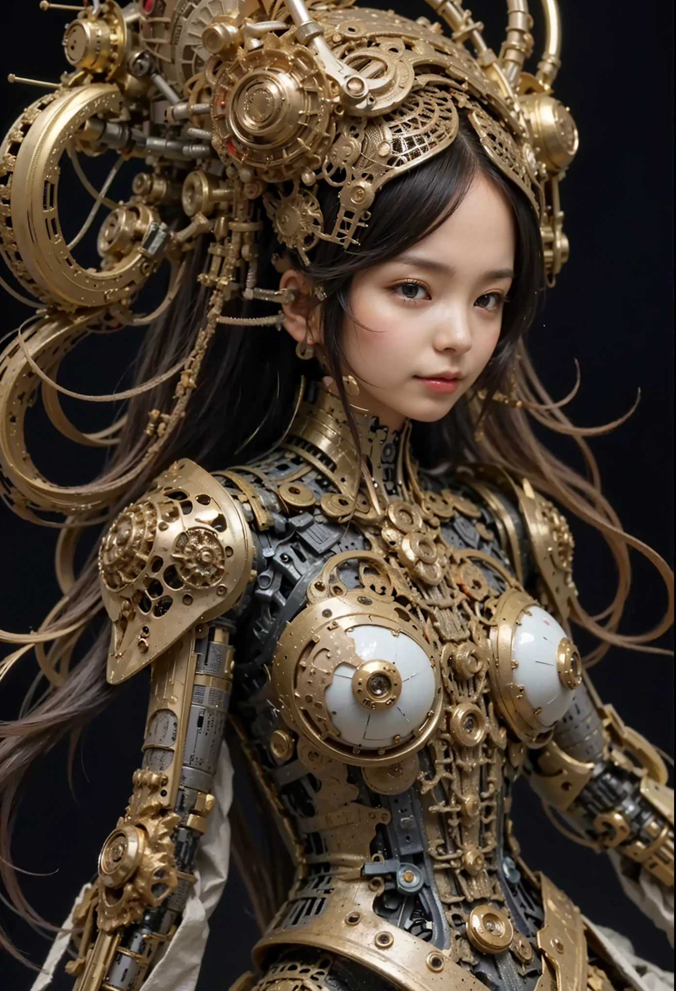 (Completely live action:1.37), (Amazingly realistic textures:1.37), (masterpiece, best quality:1.2), (8k uhd, 16k, 32k, ultra high res), amazingly realistic skin, amazingly realistic photo, superrealism, (photorealistic:1.37), (RAW photo), ultimately realistic, (ultimately realistic all details), (ultimately realistic all textures), super realistic lighting, super realistic shadow, (japanese girl:1.5), (realistic idol face), smiling, happy, super realistic face, ultimately realistic skin, ultimately realistic eyes, (mascara:1.35)ultimately realistic background, ultimately realistic detail up, (kkw-ph1:1.25), (GotouMaki:1.25), (Canon EOS R6, 85mm, 1/200s, f/5.6, ISO 1600), (tattoo), (mechanical armor:1.37), (blue eyes:1.2), (silver hair:1.3),
