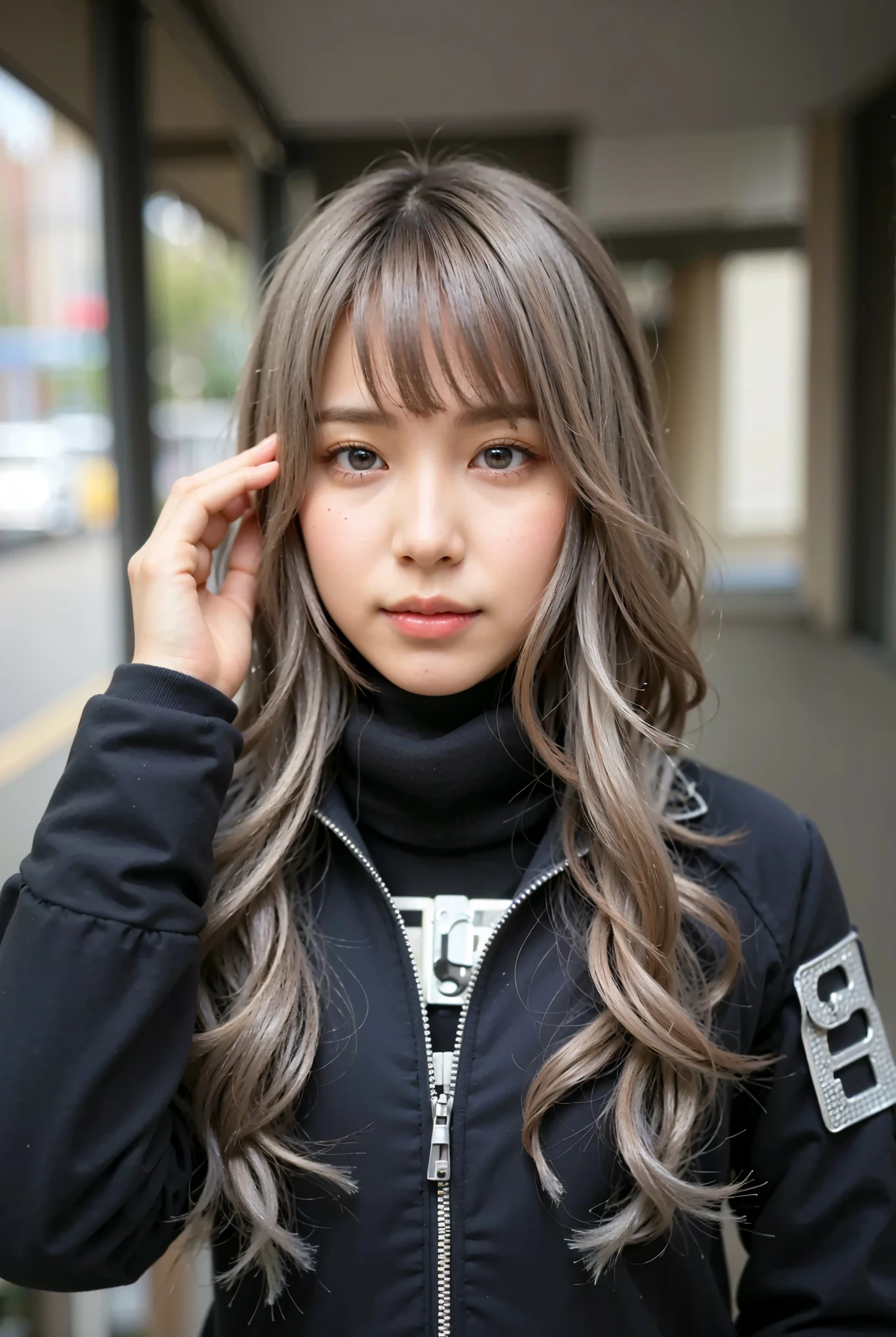(Completely live action:1.37), (Amazingly realistic textures:1.37), (masterpiece, best quality:1.2), (8k uhd, 16k, 32k, ultra high res), amazingly realistic skin, amazingly realistic photo, superrealism, (photorealistic:1.37), (RAW photo), ultimately realistic, (ultimately realistic all details), (ultimately realistic all textures), super realistic lighting, super realistic shadow, (japanese girl:1.5), (realistic idol face), smiling, happy, super realistic face, ultimately realistic skin, ultimately realistic eyes, (mascara:1.35)ultimately realistic background, ultimately realistic detail up, (kkw-ph1:1.25), (GotouMaki:1.25), (Canon EOS R6, 85mm, 1/200s, f/5.6, ISO 1600), (tattoo), (mechanical armor:1.37), (blue eyes:1.2), (silver hair:1.3),