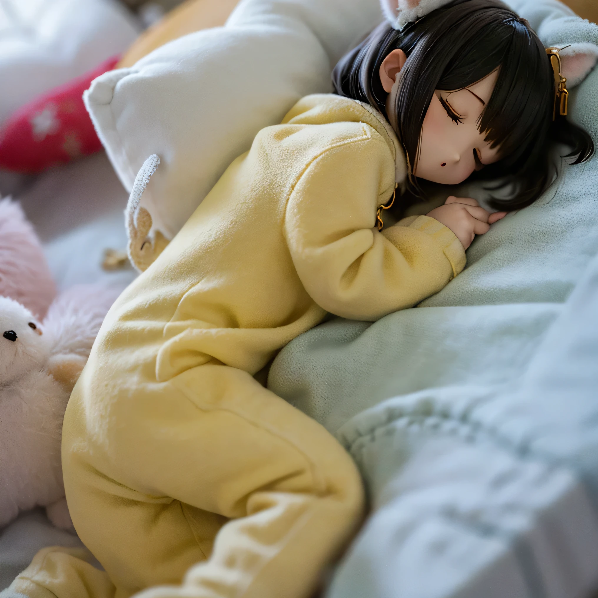 Shiba Inu girl sleeping in chibi pajamas、Girls sleeping in bed