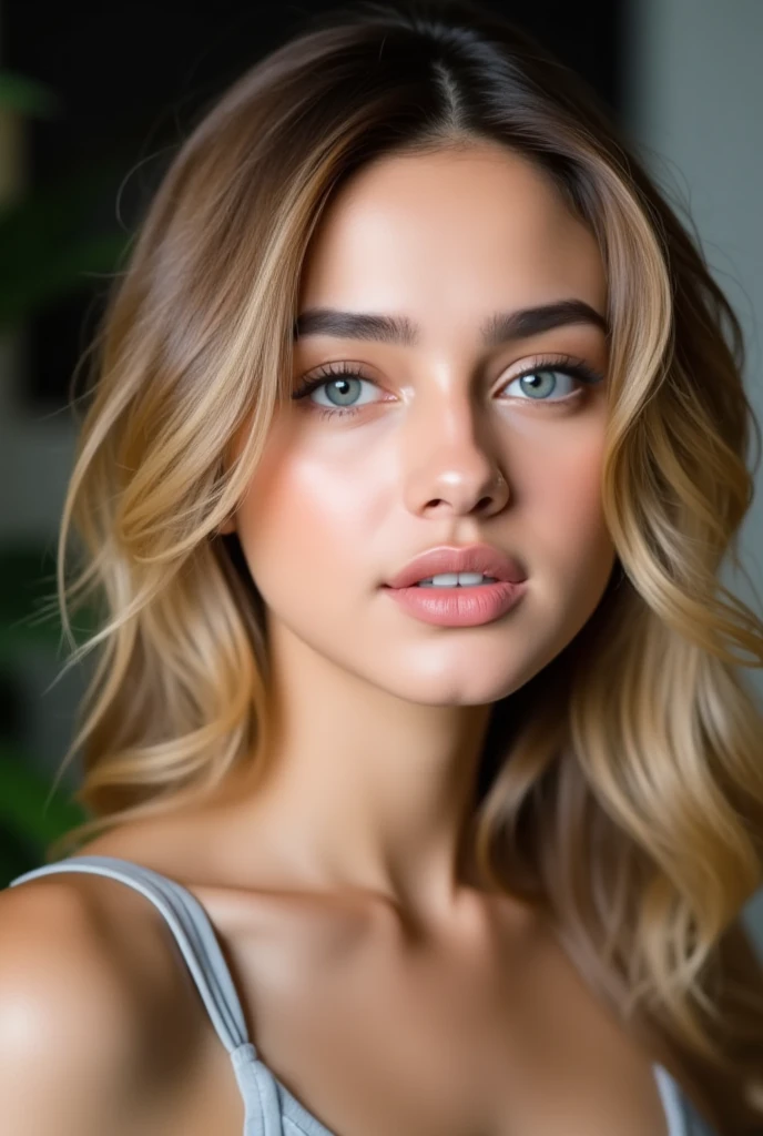 Latina girl curly hair brunette and blonde , au yeux vert