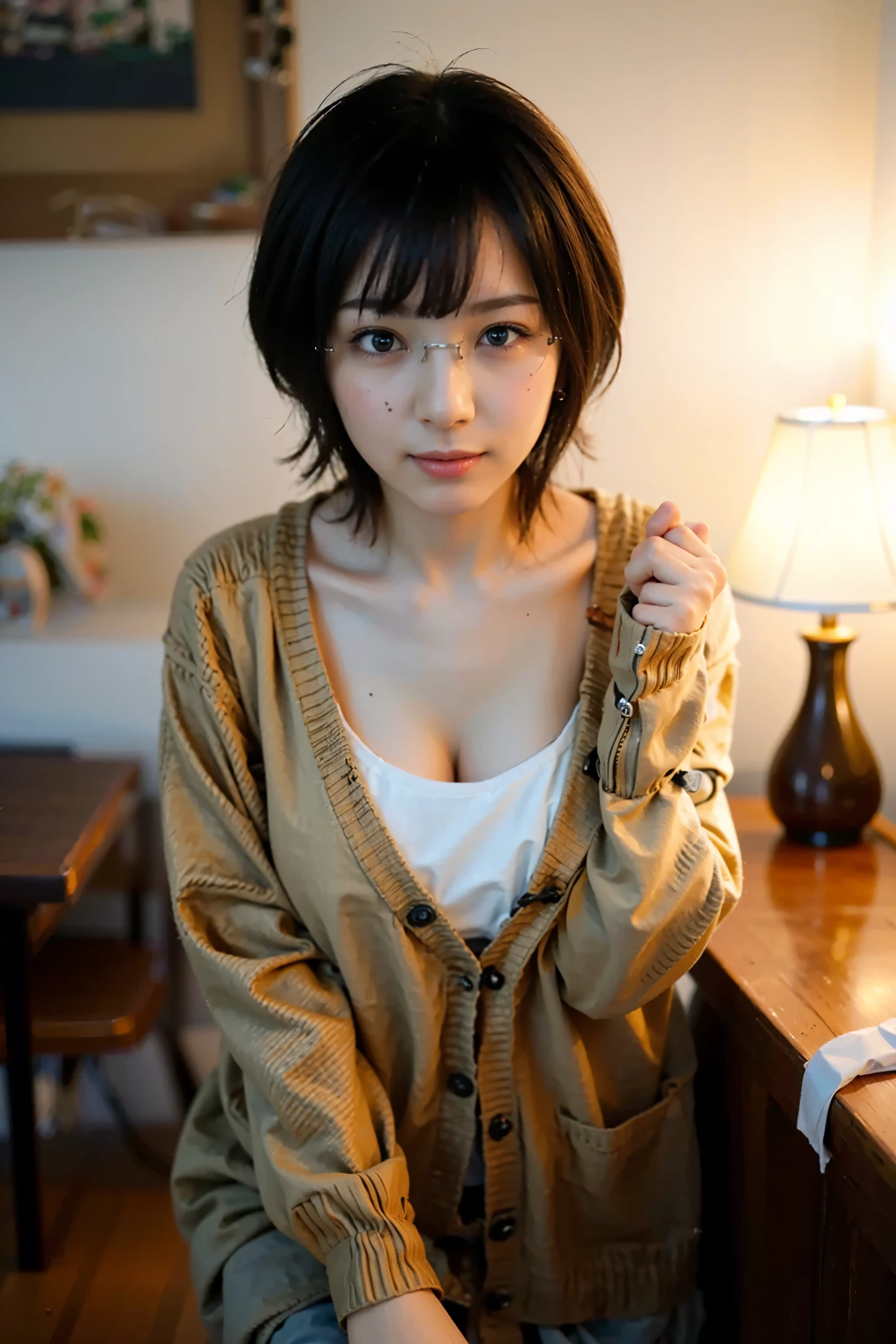 (Completely live action:1.37), (Amazingly realistic textures:1.37), (masterpiece, best quality:1.2), (8k uhd, 16k, 32k, ultra high res), amazingly realistic skin, amazingly realistic photo, superrealism, (photorealistic:1.37), (RAW photo), ultimately realistic, (ultimately realistic all details), (ultimately realistic all textures), super realistic lighting, super realistic shadow, (japanese girl:1.5), (realistic idol face), smiling, happy, super realistic face, ultimately realistic skin, ultimately realistic eyes, (mascara:1.35)ultimately realistic background, ultimately realistic detail up, (kkw-ph1:1.25), (GotouMaki:1.25), (Canon EOS R6, 85mm, 1/200s, f/5.6, ISO 1600), (tattoo), (mechanical armor:1.37), (sel-frame glasses), (blue eyes:1.2), (silver hair:1.3),