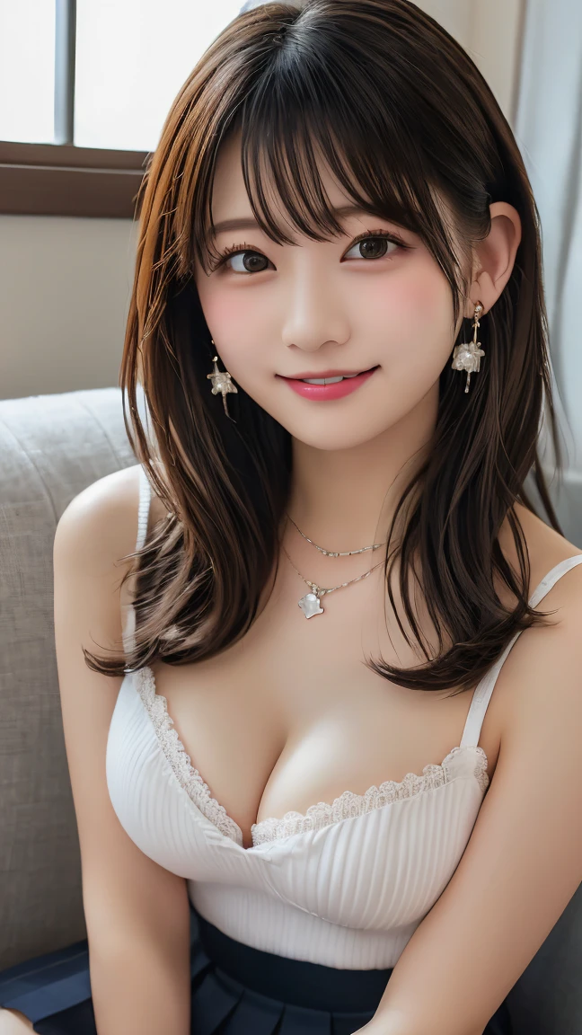 ((((highest quality))))、(((Ultra-precision CG16K wallpaper)))、(((masterpiece)))、(((Super detailed)))、(((Extreme detail)))、((1Mature 29 year old woman:1.6))、((Very beautiful Japanese faces))、((Zuo々Nozomi:1.5))、((Straight medium length inward curl hair、blunt bangs:1.5))、(Shiny brown hair)、Beautiful delicate eyes、Brown Eyes、eyeliner、Eyeshadow、High nose、Small nostrils、Small Mouth、Seductive lips、Beautiful breasts、((C cup size breasts))、Cleavage、Beautiful feet、eight-headed body、Perfect proportions、Perfect Anatomy、Perfect composition、Beautiful detailed shading、Beautiful, natural lighting、Beautiful detail glow、Depth of written boundary、(((High chroma)))、(((Real:1.9)))、((vivid:1.5))、((Beautiful Skin))、((Skin Texture))、((Realな皮膚感))、(((Bust Shot:1.6)))、((Front view、shoot from front、Front low angle:1.6))、(((smile:1.3)))、((The woman is looking at this、looking at viewer、Facing forward:1.6))、Bright daylight、Natural light、(((Plain background:1.3)))、(Standing pose:1.6)、(((White lace bikini bra:1.6)))、((Earrings、Wearing a necklace:1.3))、
