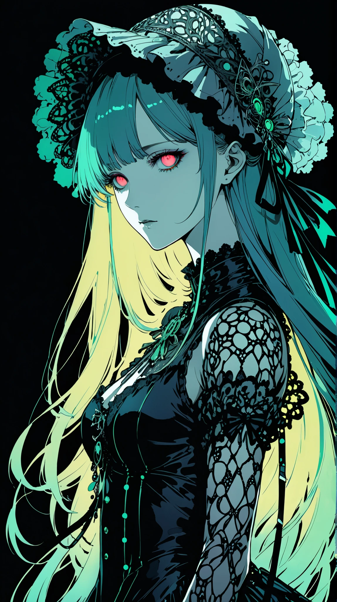 (master masterpiece、bestquality、highest、Official Art、Beautiful and aesthetic:1.2)、
1 Girl、(pop art:1.4)、(Zentangle、Flower Effects:1.2)、(Art Nouveau:1.1)、(gothic lolita:1.3)、Thin little hands、５Finger