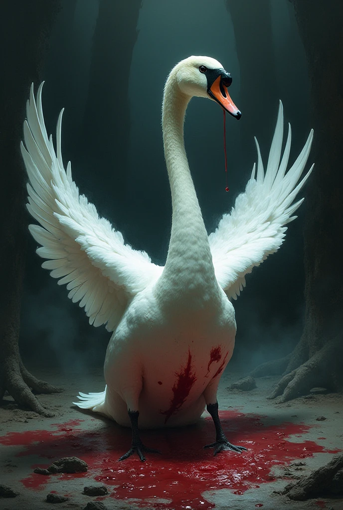 White peacock with blood and devil