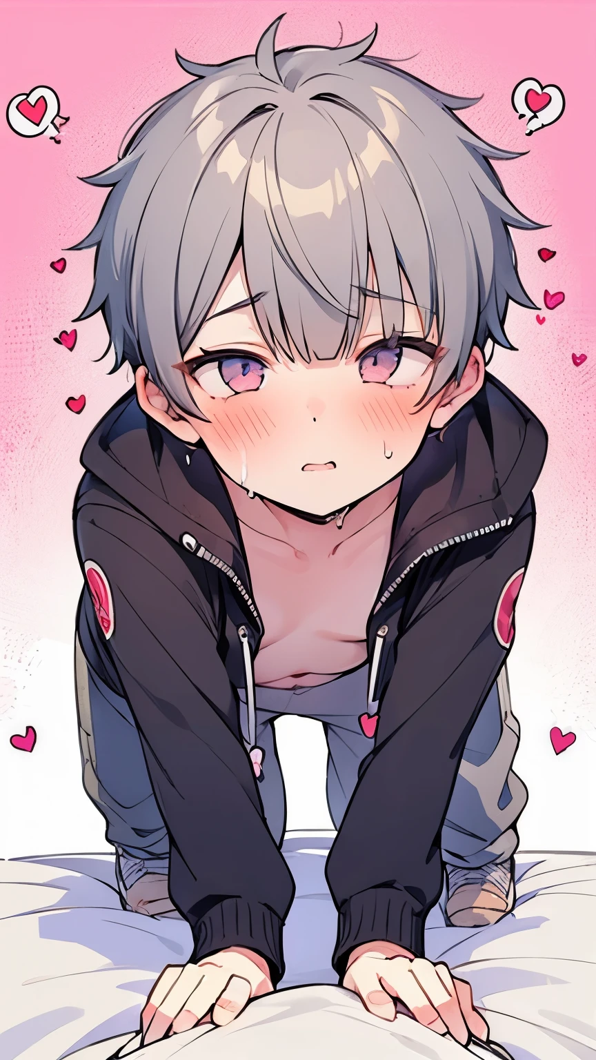 ((boy :1.5)),(( play multiple:1.0)),((gay:1.3)),((Man 100 %:1.35)),Oho face,Climax face,((Many question mark:1.0)),Short Hair, Silver Hair,♥️,(NSFW:0.5),(ahegao:0.5),slouch,Agony,(Intense pleasure, convulsions:0.35),Nervous,((naked puffer jacket:1.0)), creampied,, seeds , Sexual Behavior,sex,( anal in penis :0.25),巨漢のおじさんとsex,((Cum swallowing:0.8)),((Get on all fours and raise your butt:1.0)),((Heart eyes:1.5)),((naked color brown:1.0)),