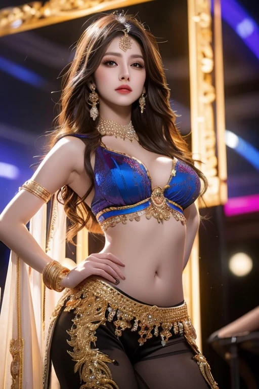 A girl dancing an intense belly dance