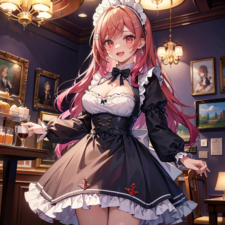 (((Ultra gorgeous  beautiful dress is rococo style bawlgawn with, hoopskirt and long hems))), solo lady is cute and very beautiful, (fluffy ponytail pink hair:1.2:Expressive hair:1.2:very voluminous long hair:1.2), (cowboy shot),  (dutch angle:1.5), (huge breasts), (masterpiece, ultra detailed:1.3), (an extremely delicate and beautiful:1.2), (moe anime art style:1.1), 