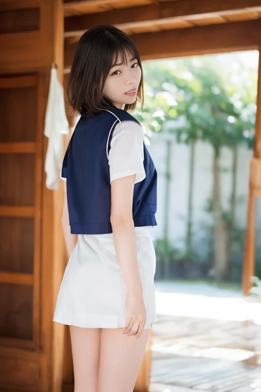 ((masterpiece)), ((highest quality)), ((High resolution)), ((Highly detailed CG Unity 8k wallpaper)), alone, tachibana kanade, Brown uniform, Black Skirt, White socks, Outdoor, face, curtained hair, Beach, Parted hair, Silver Hair,skin,highest quality、details eyes、beautiful eyes、perfect eyes、Detailed hair、beautiful hair、perfect hair、8K、head of details、beautiful head、Perfect head、NSFW , , (childish、 , 16 year old , Japanese , , 1 girl in , with a height of 154cm、Short Body , ) , ( , ) , ( , , , ) , ( , Pussy is visible、Her calves are exposed、her breasts and nipples are exposed)(whole body capture , , )(Office , ) ,