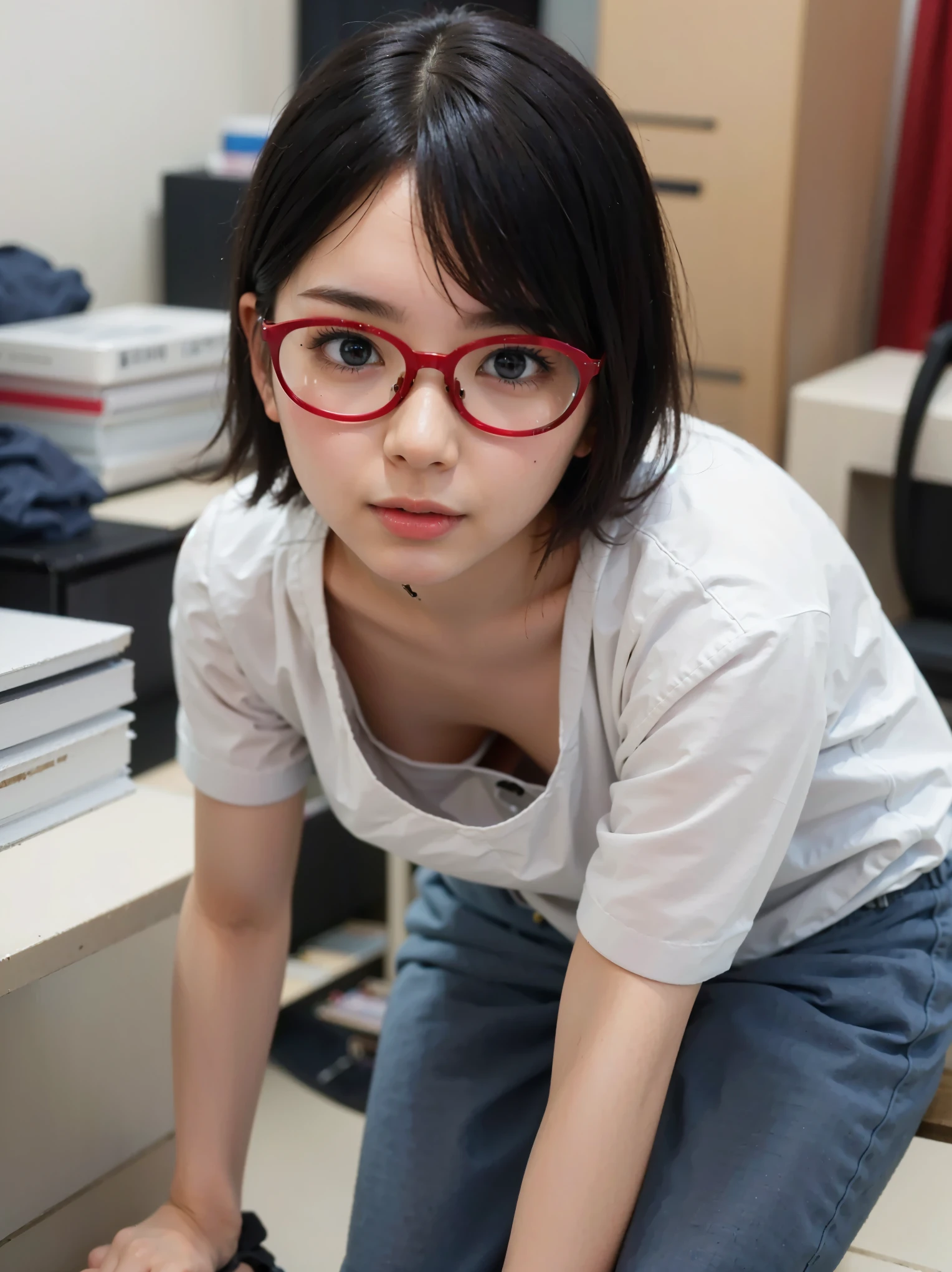 (Completely live action:1.37), (Amazingly realistic textures:1.37), (masterpiece, best quality:1.2), (8k uhd, 16k, 32k, ultra high res), amazingly realistic skin, amazingly realistic photo, superrealism, (photorealistic:1.37), (RAW photo), ultimately realistic, (ultimately realistic all details), (ultimately realistic all textures), super realistic lighting, super realistic shadow, (japanese girl:1.5), (realistic idol face), smiling, happy, super realistic face, ultimately realistic skin, ultimately realistic eyes, (mascara:1.35)ultimately realistic background, ultimately realistic detail up, (kkw-ph1:1.25), (GotouMaki:1.25), (Canon EOS R6, 85mm, 1/200s, f/5.6, ISO 1600), (tattoo), (mechanical armor:1.37), (sel-frame glasses), (blue eyes:1.2), (silver hair:1.3),