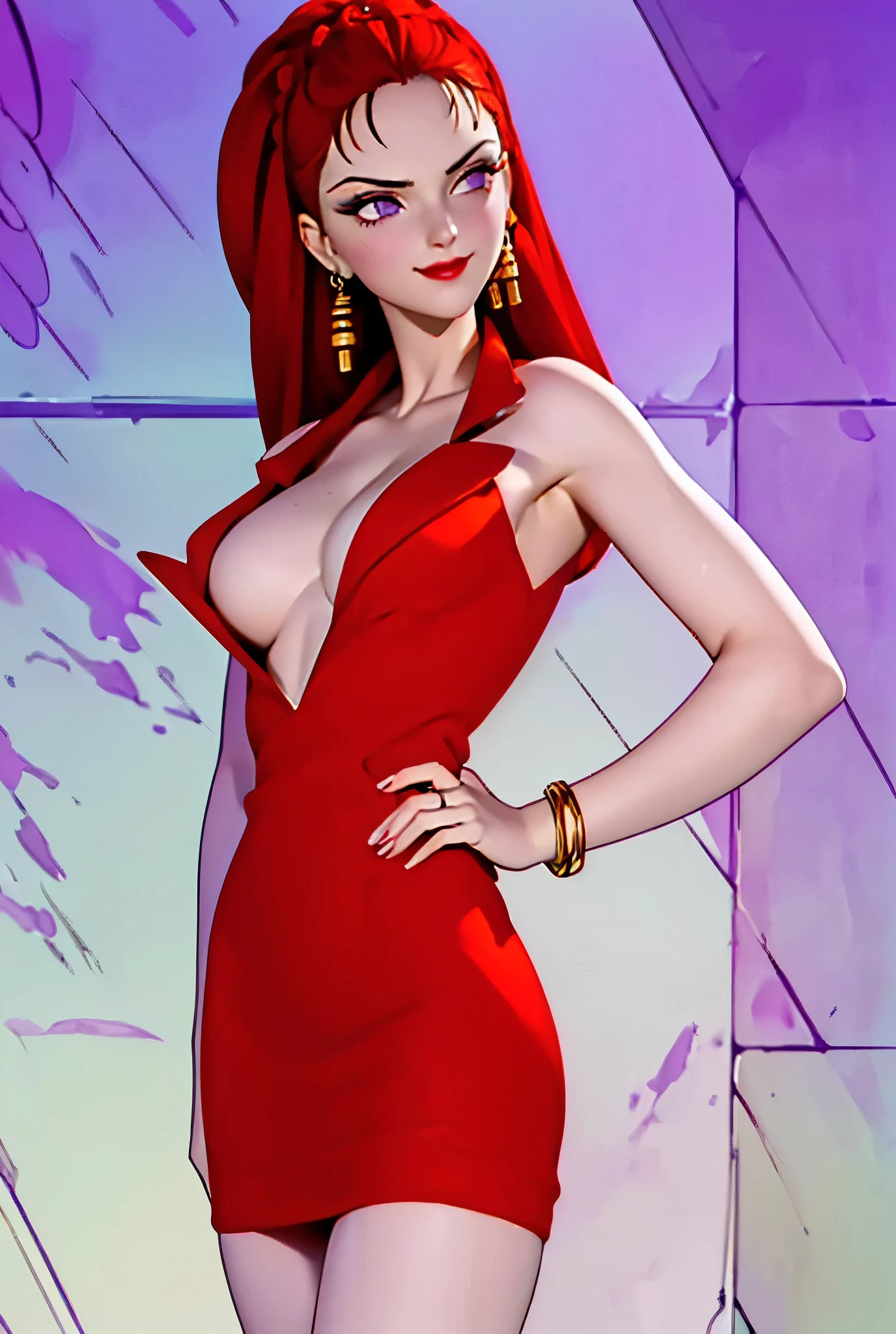 fashionable 30s Rebecca Cunningham lady bear, red_dress, girlfriend, cute pose, Art by Robert McGinnis