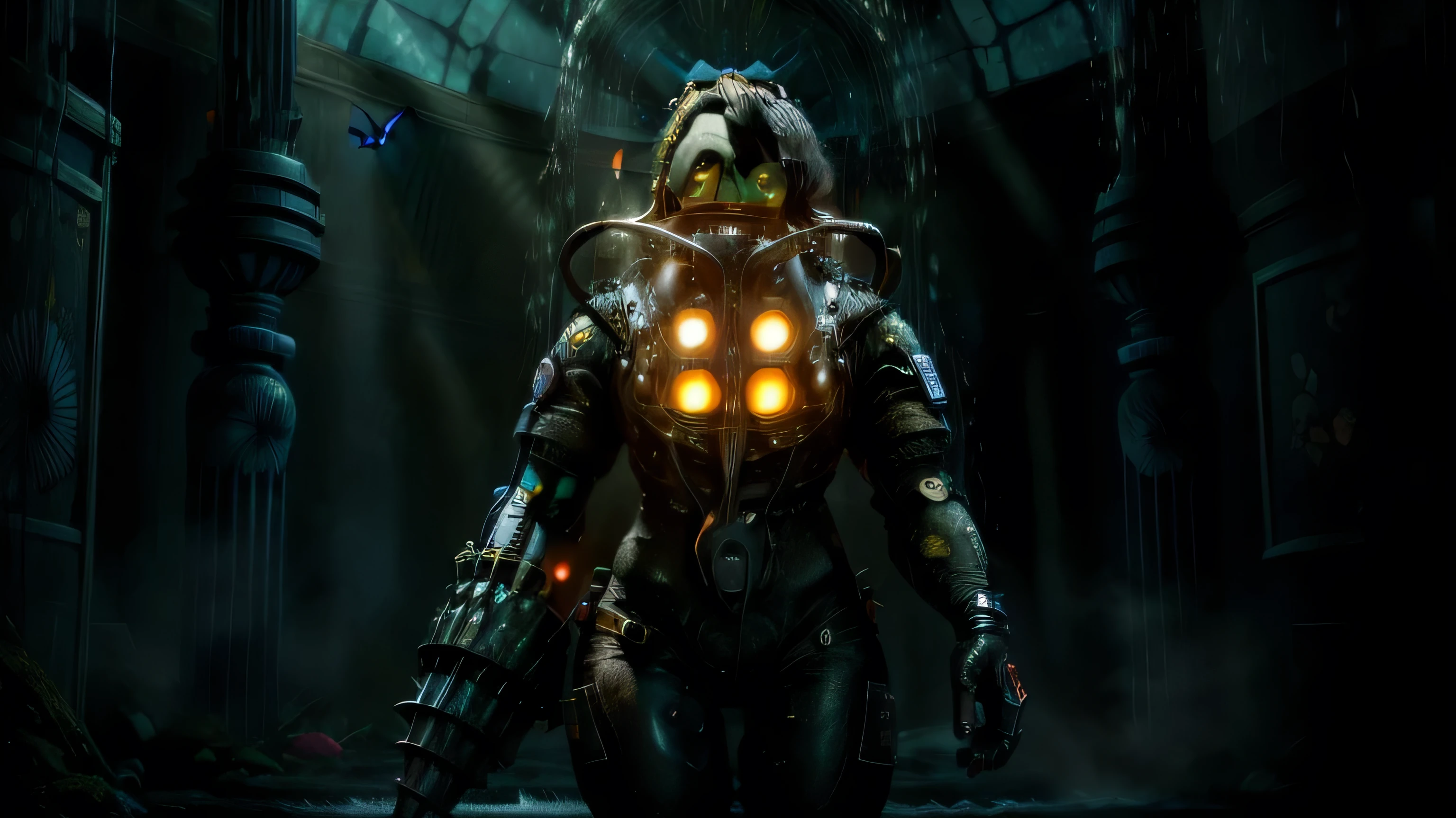 ( masterpiece, best quality :1.2), BigDaddyBS _soul3142, 1girl, black hair , undress, luminous, error, robot, butterfly, luminous eyes