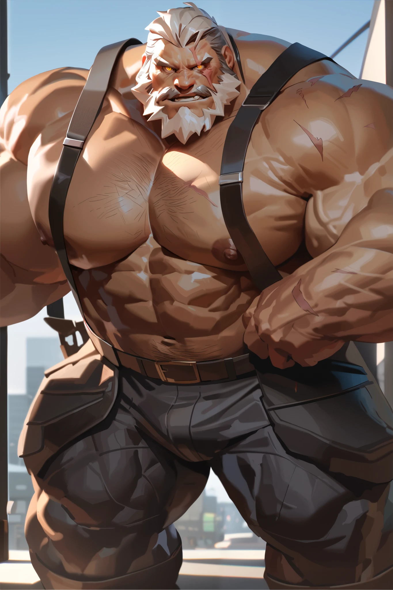 Wide medium shots, ground level camera shot, (best quality, 4k,8k, highres, masterpiece:1.2), ultra-d etailed, (realistic,photorealistic,photo-realistic:1.37).,((hyper muscular)) old man showing strong muscle in podium, black underpants , hyper muscle, hyper pectoral, hyper bicep, hyper arms, bulge, white and short hair, super thick arms, super big pectoral, super wide pectoral, ???????, shirtless.