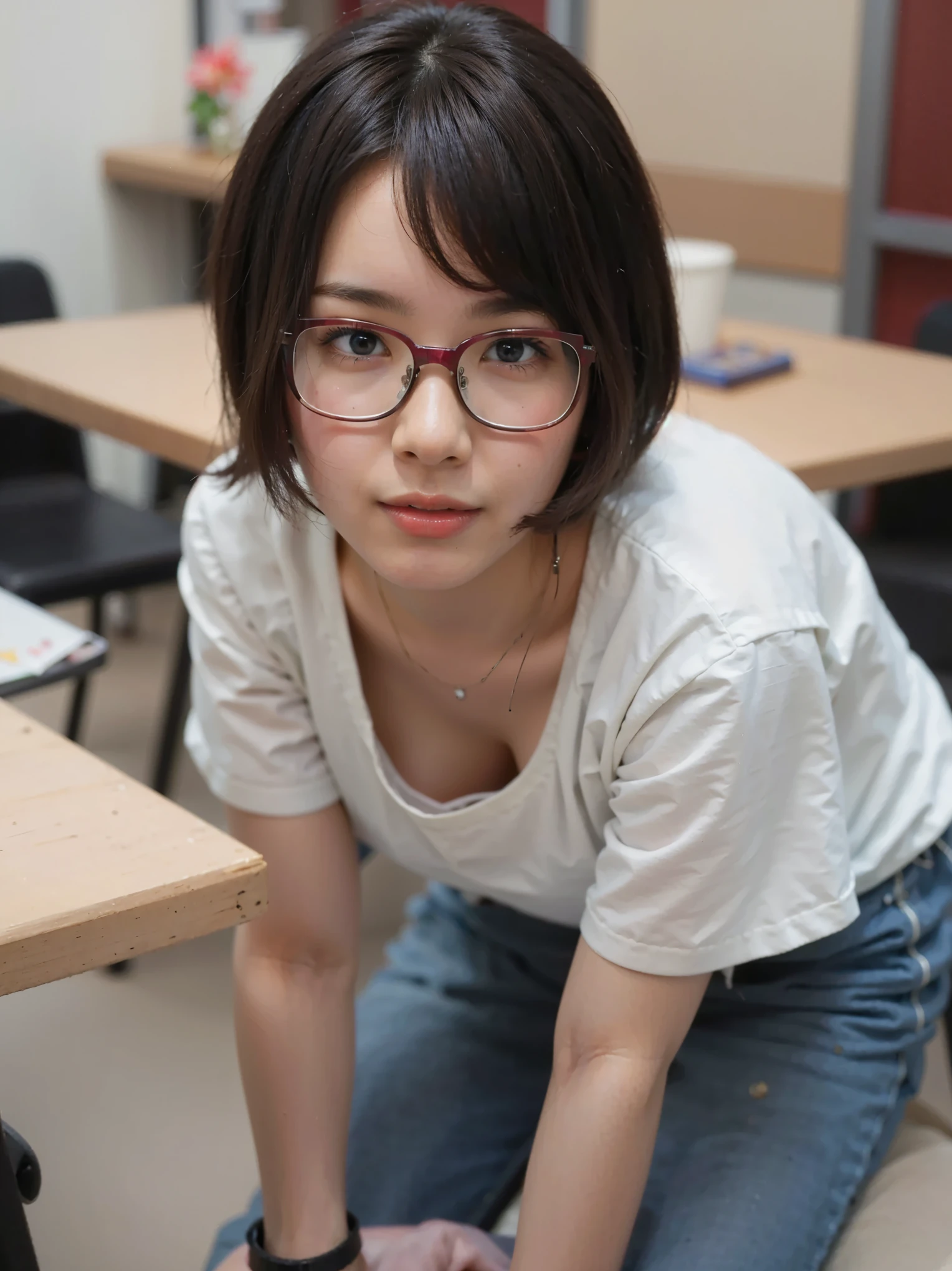 (Completely live action:1.37), (Amazingly realistic textures:1.37), (masterpiece, best quality:1.2), (8k uhd, 16k, 32k, ultra high res), amazingly realistic skin, amazingly realistic photo, superrealism, (photorealistic:1.37), (RAW photo), ultimately realistic, (ultimately realistic all details), (ultimately realistic all textures), super realistic lighting, super realistic shadow, (japanese girl:1.5), (realistic idol face), smiling, happy, super realistic face, ultimately realistic skin, ultimately realistic eyes, (mascara:1.35)ultimately realistic background, ultimately realistic detail up, (kkw-ph1:1.25), (GotouMaki:1.25), (Canon EOS R6, 85mm, 1/200s, f/5.6, ISO 1600), (tattoo), (mechanical armor:1.37), (sel-frame glasses), (blue eyes:1.2), (silver hair:1.3),