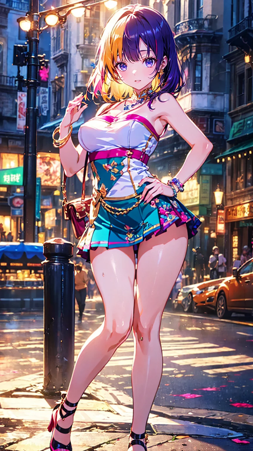 NSFW,Big perfect breasts ((Space Punk Girl)),(((1 girl))),((beautiful Girl)), ((Saggy breasts)), ((Gray Hair, Dirty black hair, Inner hair color)), Long Hair , Amazingly long and voluminous hair, ((intricately cut hair)), (((Neon pink eyes: 1.4))), beautiful detailed eyes, Very sexy body, )) )) Flowing Cyberpunk Skirt, Revealing clothing, Show some skin, ((((Well good)))),((top less)),NUDE,(((Cyberpunk Clothing))) (((Light Skin: 1, 5, Sunburned skin, Glowing Skin) )), ((Firm Abdomen)), Wide Hips, Moving objects, Sexy Legs, Detailed body, ((Detailed face)), (Graffiti on clothes), (Half naked, dress up a little, barefoot) ((Sexy pose)), alone, Embarrassing, High resolution, Sharp focus, (Very detailedな, Very detailed), (Perfect art) (Very detailed), (((Bright colors))), (Background Complex), (Tabletop), (Highest quality), Synthwave Neon Colors, (((beautiful, Conclusion, attractive, erotic))), (((Browsing Caution))), Cyberpunk seaside town at night, Puddle with bright and dark storm clouds and neon sign, scenery: 1 , 30,
