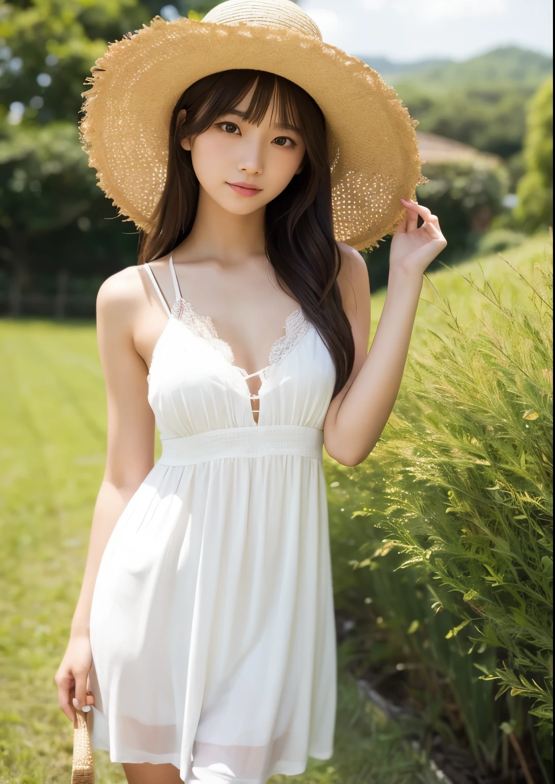 Highest quality, masterpiece, High resolution, 1 Girl,Tyndall effect,Realistic,,(High definition skin:1.2), 8K UHD, , Frank, High resolution, 4K, 8K,Straw hat,Full body photo.Real