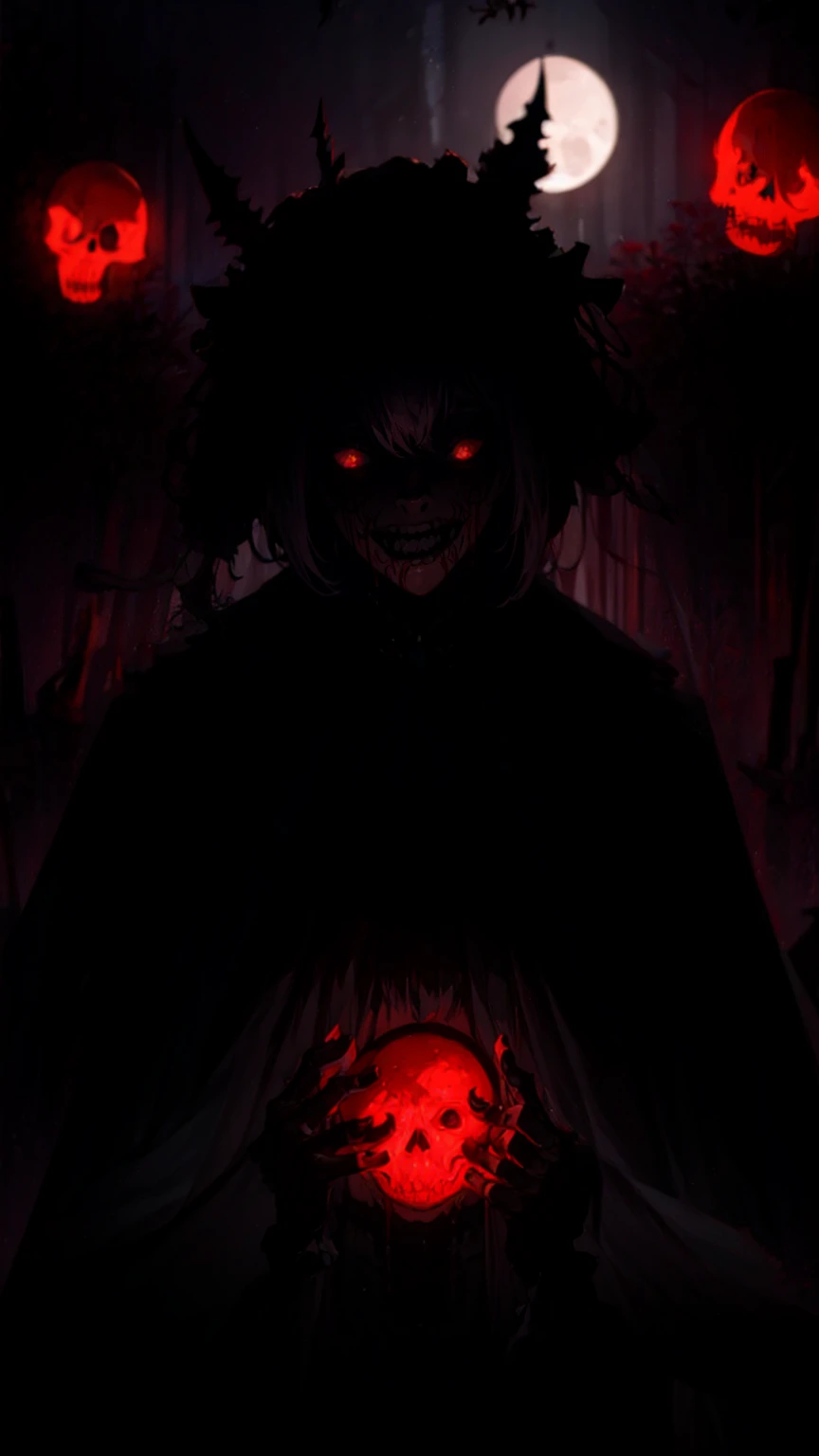 ((best quality)), ((masterpiece)), (detailed), 1girl, ((portrait)), drow, black makeup,(black dress), briar, (night), back alley, ((pale skin)), sharp teeth, ((small breasts)), solo, (crazy eyes), white hair, angry, blood, evil, frills,