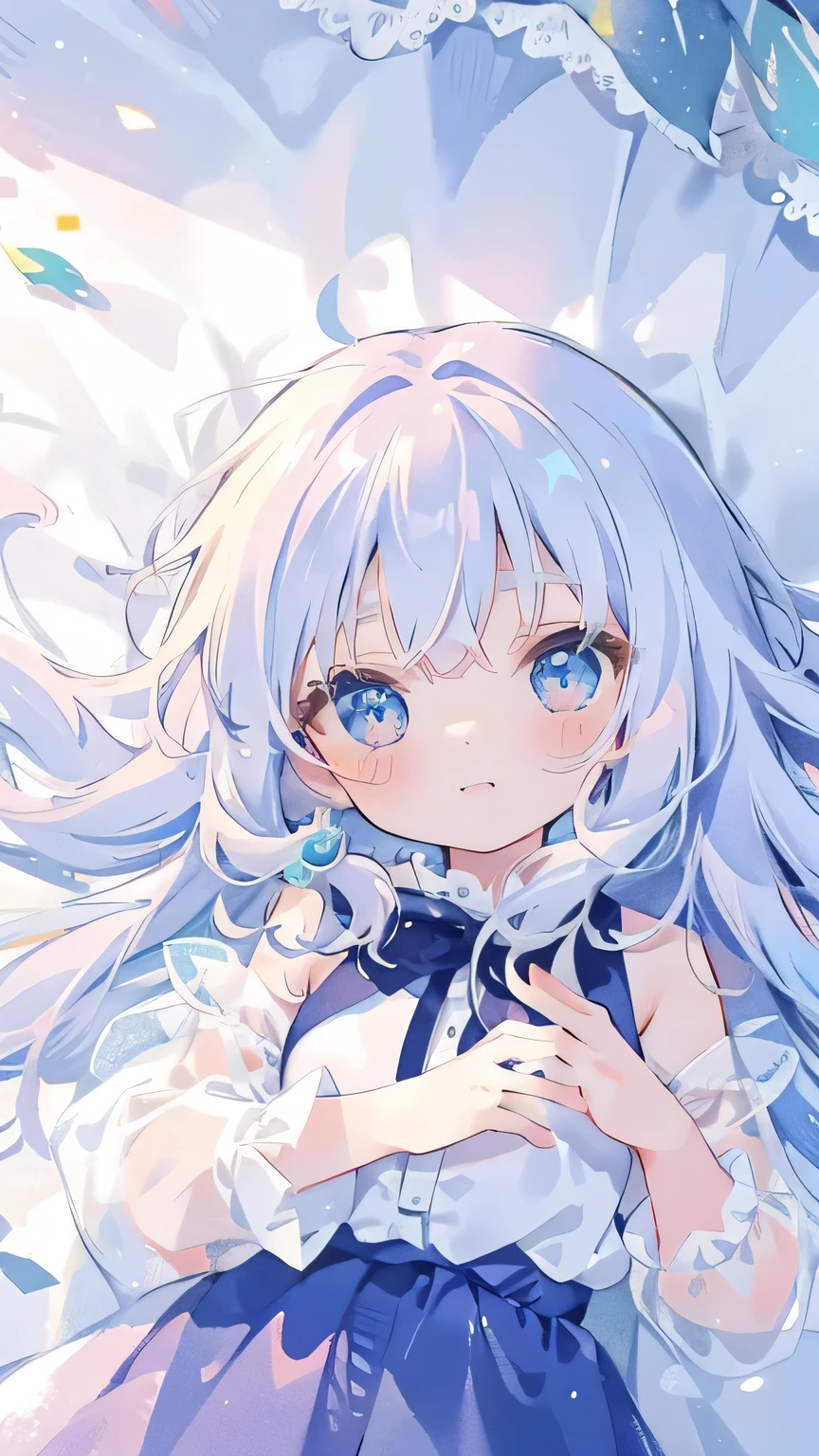 Anime girl with long white hair and blue eyes standing in front of a ...