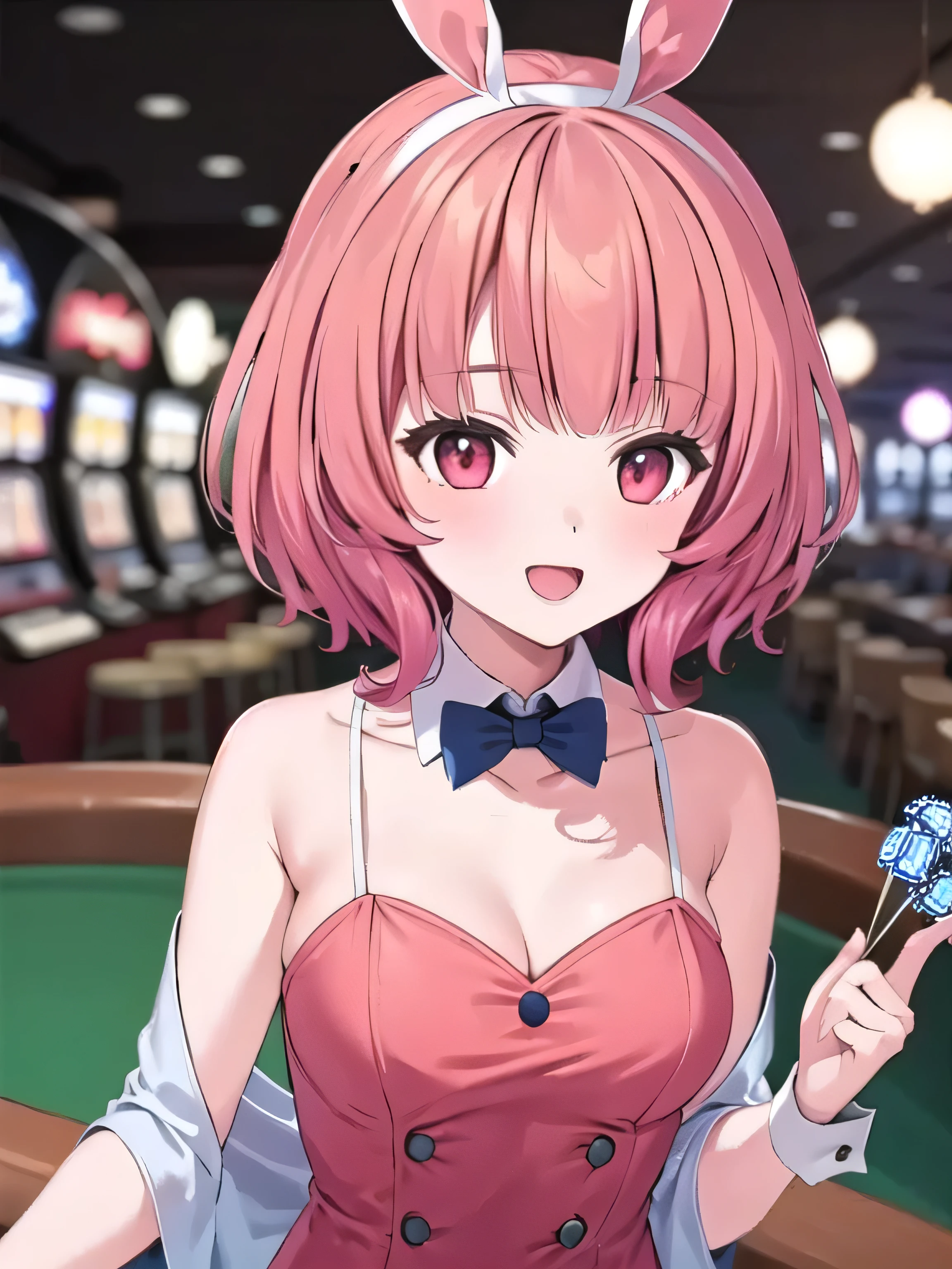 Black poker cards HD picture、Pink Hair,Round Glasses,Short Bob
