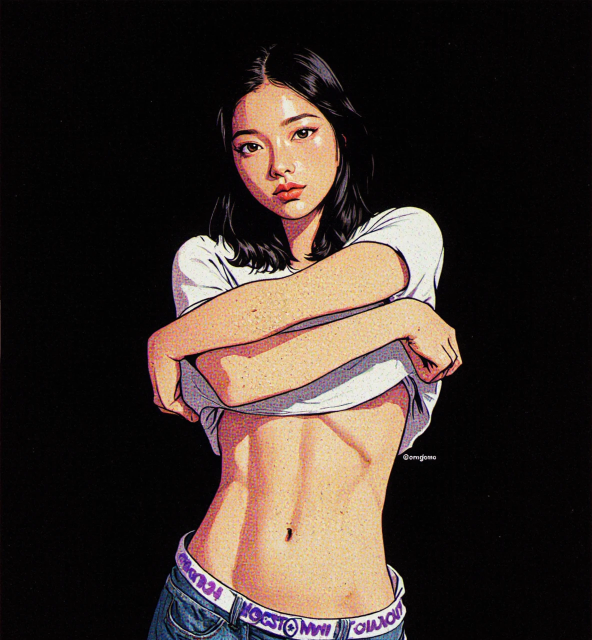 Chinese woman in white bra and white cotton panties, realistic art style, highly detailed