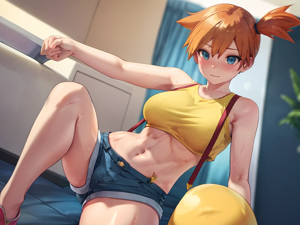 best quality ,masterpiece, 1girl, solo, fine detailed shiny eyes, flat chest, highres, wallpaper, 8k, best lighting, extremely detailed illustrations, blush, embarrassed, smile, open mouth, realistic white panties, crotch seam, pantyshot, White background, , dynamic pose, dynamic angle, light clothing, cameltoe, nsfw, sitting, spread legs, pantyshot, misty, no shorts, cowboy shot,
