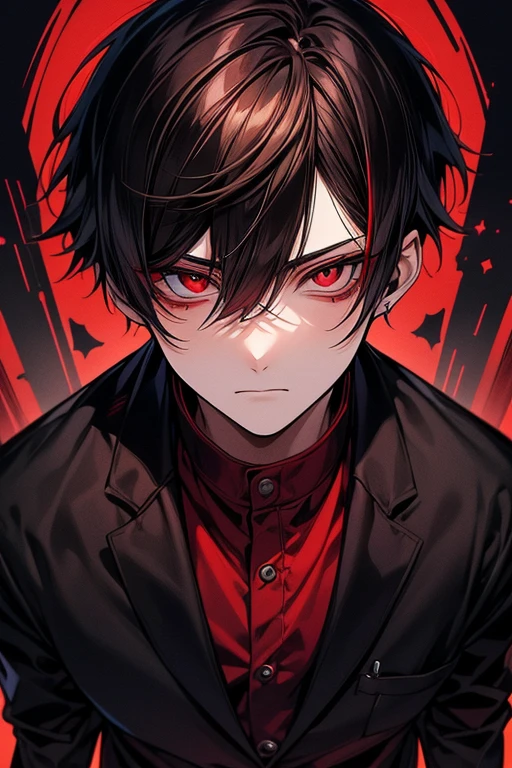 (masutepiece), (Best Quality), Highly detailed, 1 boy, Solo Focus，Perfect face, Beautiful face, extra detailed face，(A dark-haired:1.3)，(red eyes:1.3)