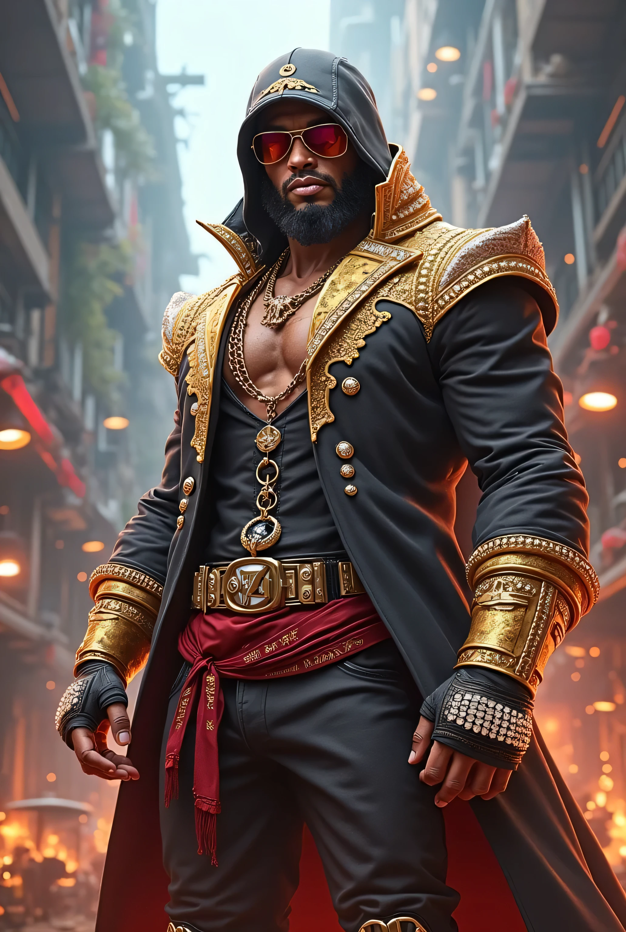 (man:1.5),1 man,male, muscle, 1boy, muscle, pectoral,  muscular, Mature man,45 year,1 man,macho man,((crop haircut,:1.5,undercut:1.5,black hair,nice hair style,)),(((black very short beard, black very short beard,nice beard style,barbershop style beard))), (((gold_eyes:1.3))),intricate eyes,beautiful detailed eyes,symmetrical eyes,thicc, ((detailed face)),macho man,(((dark skin:1.5))),black skin:1.35,dark skin:1.3,ebony skin,((angry)),

(male african prince),prince,((african,black race,african traits,african race)),elegant,

powerful,heroic,nsfw,

(open toga, arab fashion,arab toga, jeans,white shirt,  masculine features, modern style,arab clothes),(((dark yellow toga, dark yellow toga outfit, wearing a dark yellow toga:1.3,arab dark yellow toga))),(arab jewelry,intricate necklace),((bulge in pants)),(((intricate outfit,intricate clothes,ornate outfit))),

(dynamic pose:1.0),embarrassed,smile,(centered,scale to fit dimensions,Rule of thirds),

inside,indoor,((room in a greek temple:1.3,columns of a greek temple:1.3)),scenery:1.25,((intricate scenery)),((winter decorations)),

(Glossy winter ornaments),highres,sharp focus,(ultra detailed,extremely detailed),(photorealistic artwork:1.37),(extremely detailed CG unity 8k wallpaper),(((vibrant colors,vibrant theme))),(intricate),(masterpiece),(best quality),artistic photography,(photography taken by sldr),(intricate background),perfect rendered face,perfect face details,realistic face,photo realistic,analog style,((intricate detail)),(((realism))),
