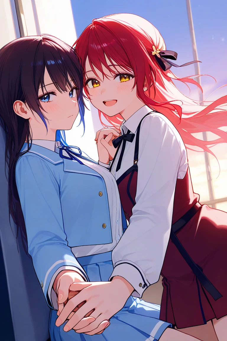 Two women hugging，Light clothing，Unbuttoned，Midnight，Adult atmosphere，luxury passenger ship