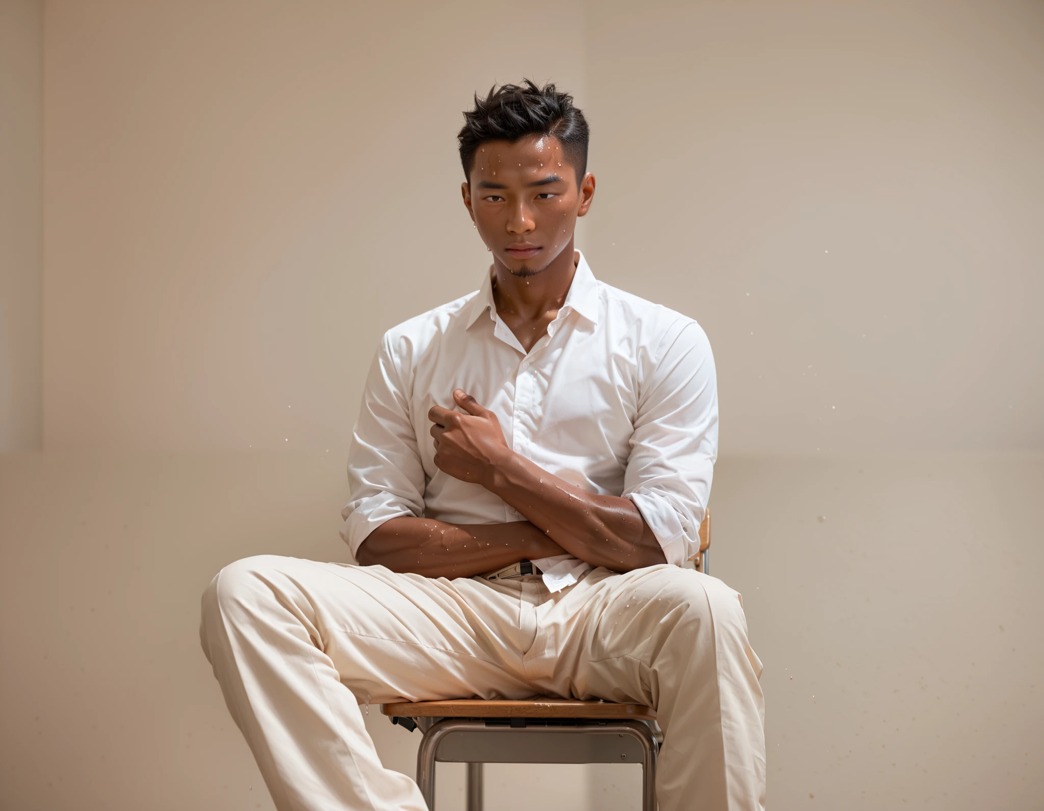  Japanese and Southeast Asian faces, dark skin, shibeyuuji , ash kethcum, boy ,   shibayuuji stil, anime style, sweat, boy 、 mole, grown jaw, multiple boy s, school