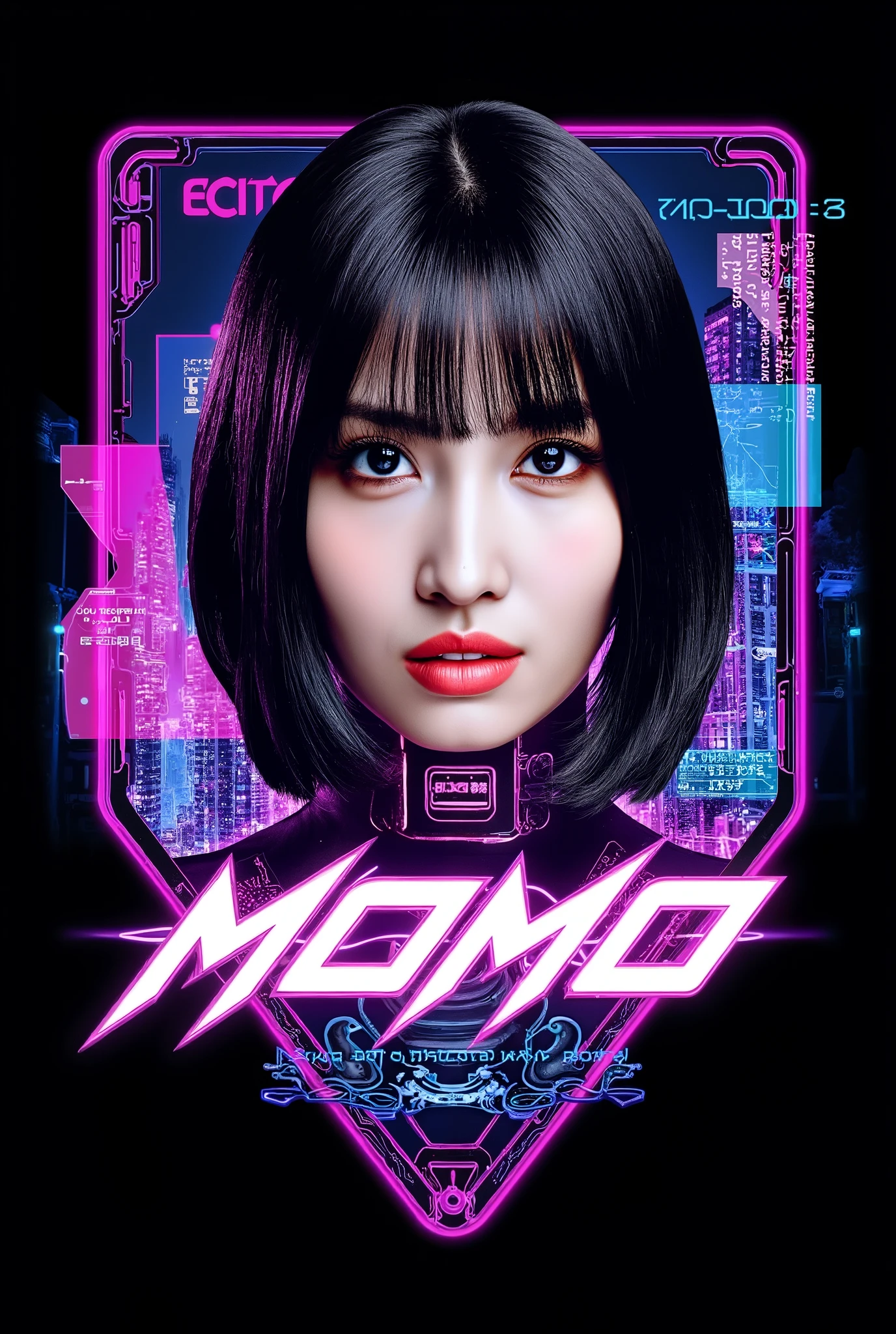 modern logo  Woman cyberpunk 2077 ícon hyper details, Japanese writings, momo, Twice.