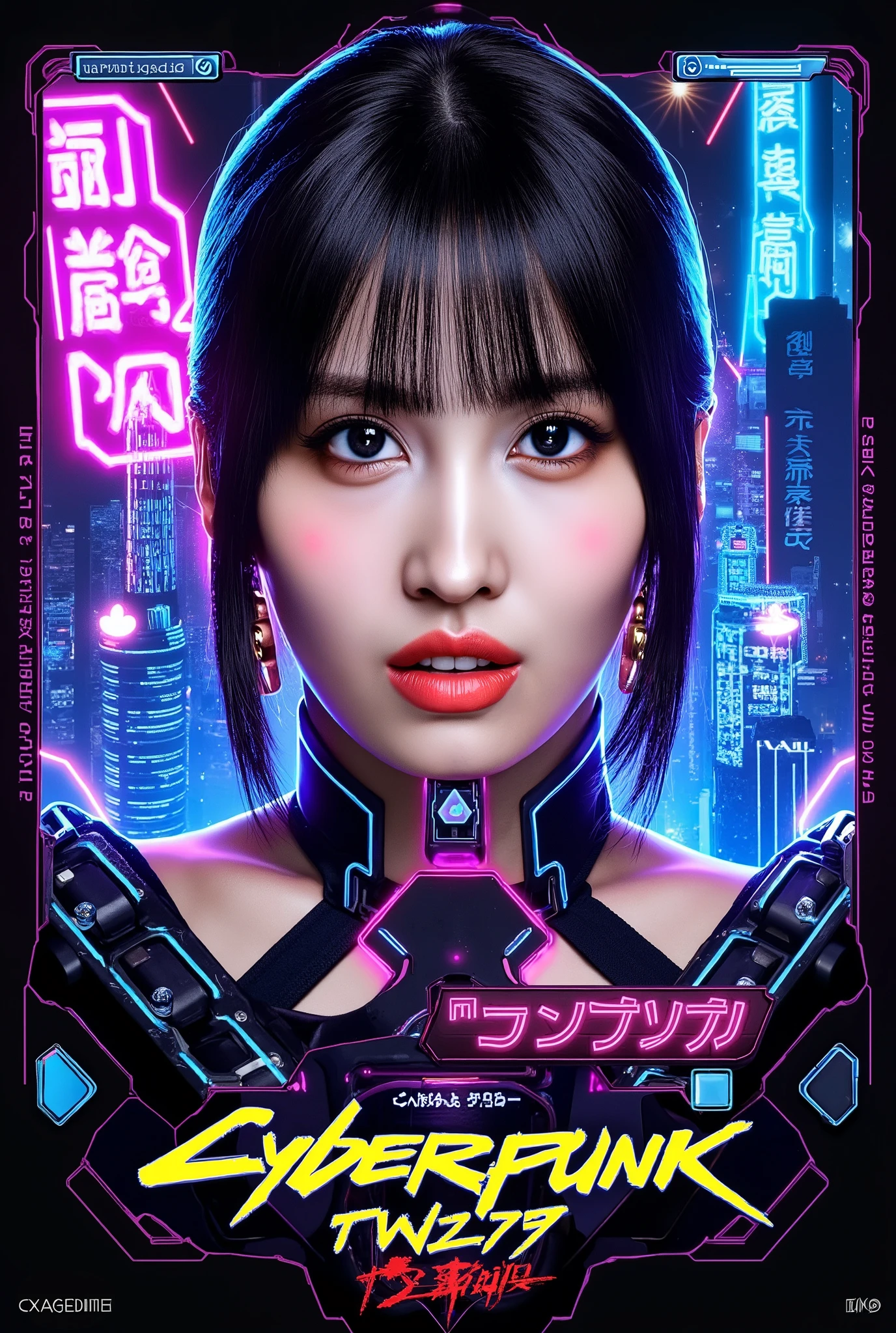 modern logo  Woman cyberpunk 2077 ícon hyper details, Japanese writings, momo, Twice.