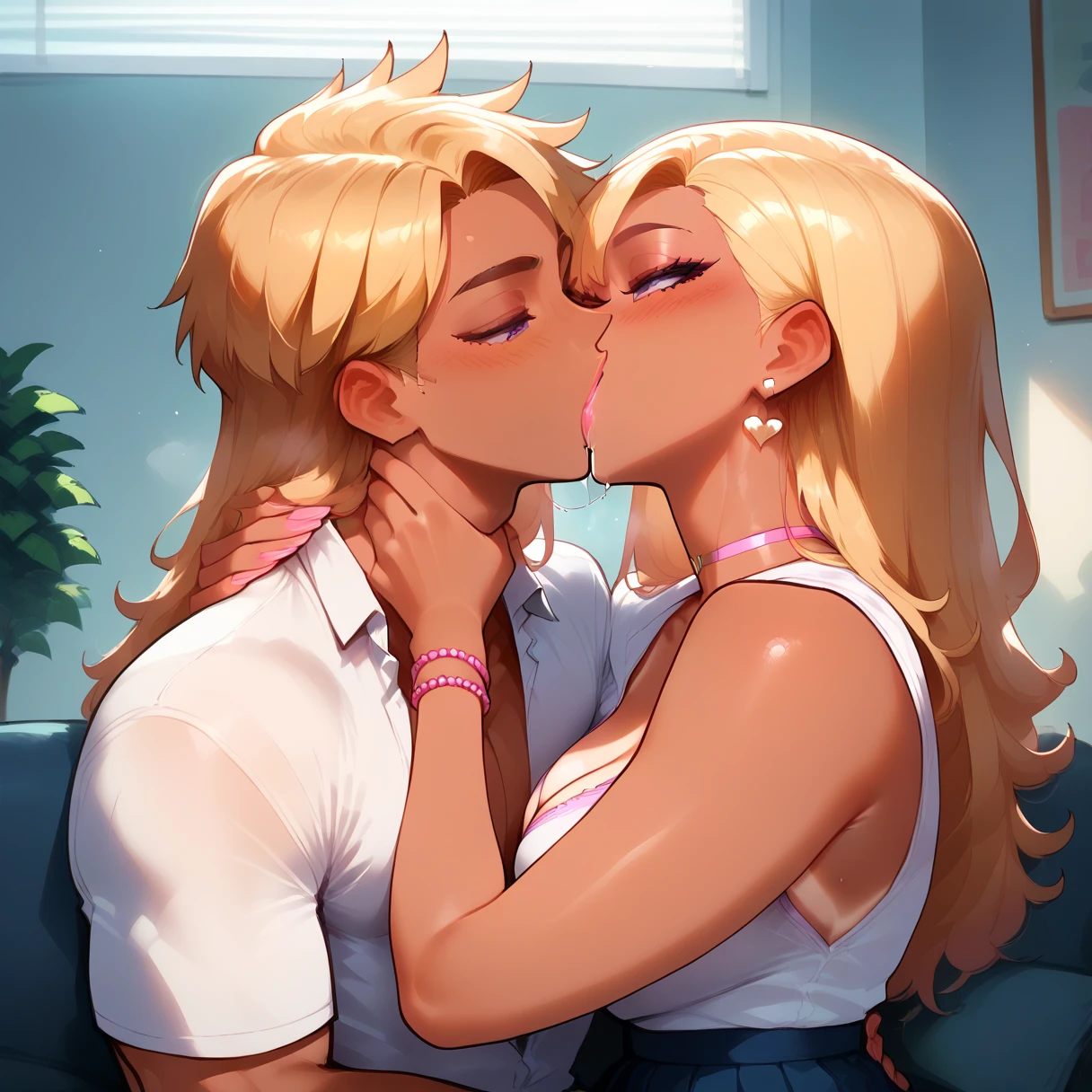 Hermosa milf ,  and a 22-year-old university male kissing 