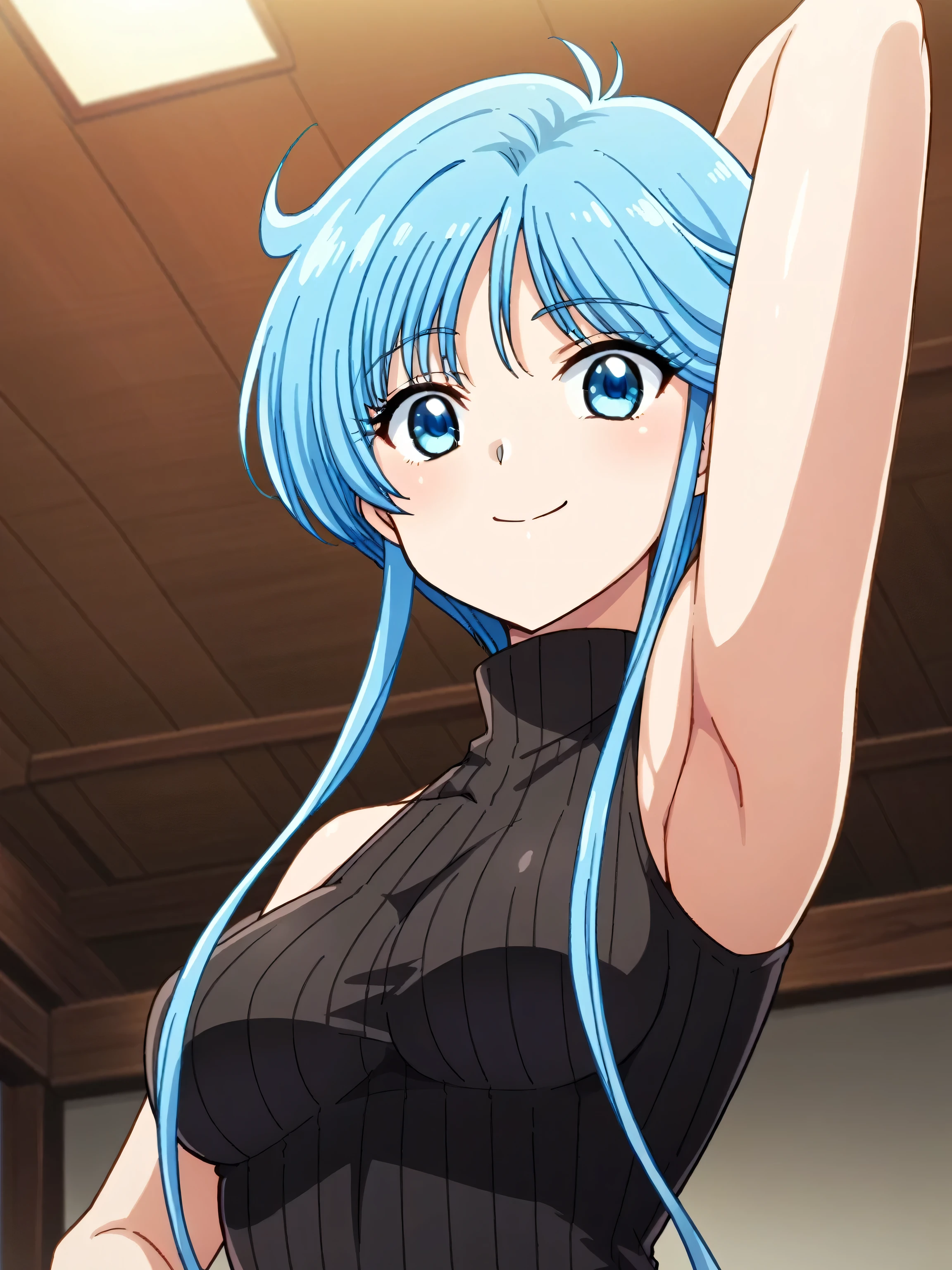 media, Big Breasts, lipstick, Hair on one eye, Long Hair, Blue Hair,dress, One girl, alone, Upper Body, Face-to-face viewer, Displaying the viewer, smile, Beautiful older sister