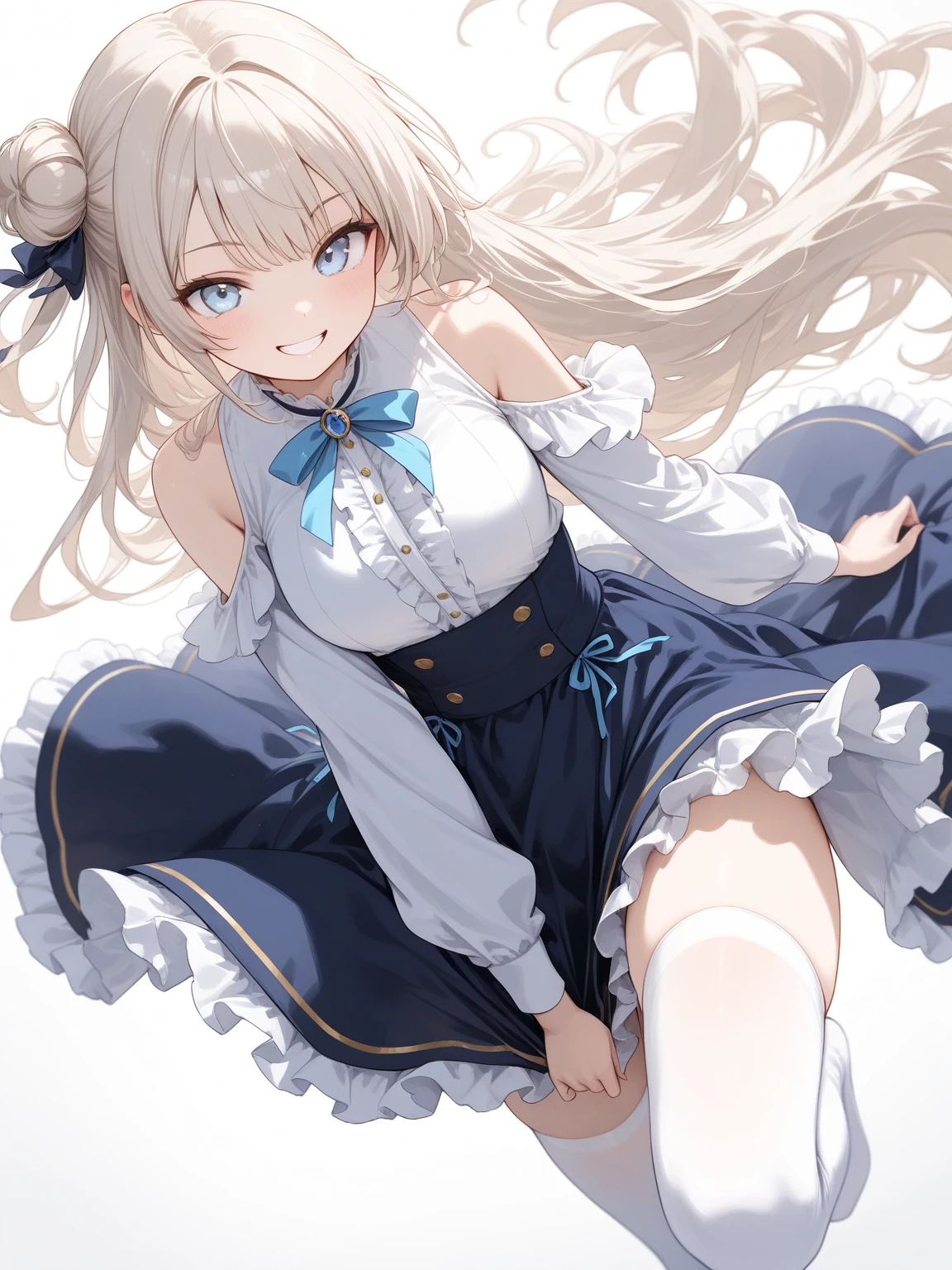 A girl is sitting on the sidewalk, Ultra background detailed, ultra Small object details, Sidewalk details, Hair Details, Facial details, Small object details, Light of the sun, Bilki from the Sun, Flat Chest ,whole body,girl, composition Showing white panties, slender beautiful 脚、between legs ,Lift up the skirt, Short skirt, underwear,Angle from below、Low - Angle、Being watched,Blushing、Confused expression、Excited expression、sweating
