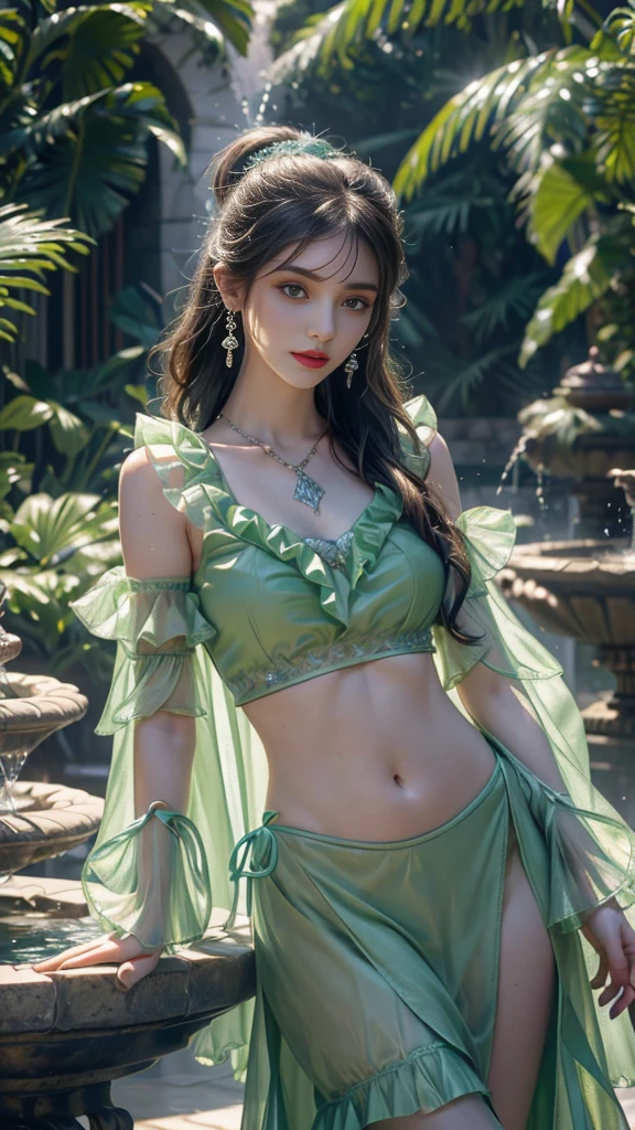 masterpiece,best quality,(detailed face, perfect face, perfect eyes, realistic eyes, perfect fingers),(clear face),fantasy girl,long hair,hair ornaments,looking at viewer,outdoors,intricate,high detail,sharp focus,dramatic,beautiful girl,(full body:1.3),kneeling,arms behind back,
<lora:add_detail:0.8>,
<lora:The Wizard of Oz v1 _20230707124650:0.7> hair ornament,bracelet,midriff,gem,green skirt,