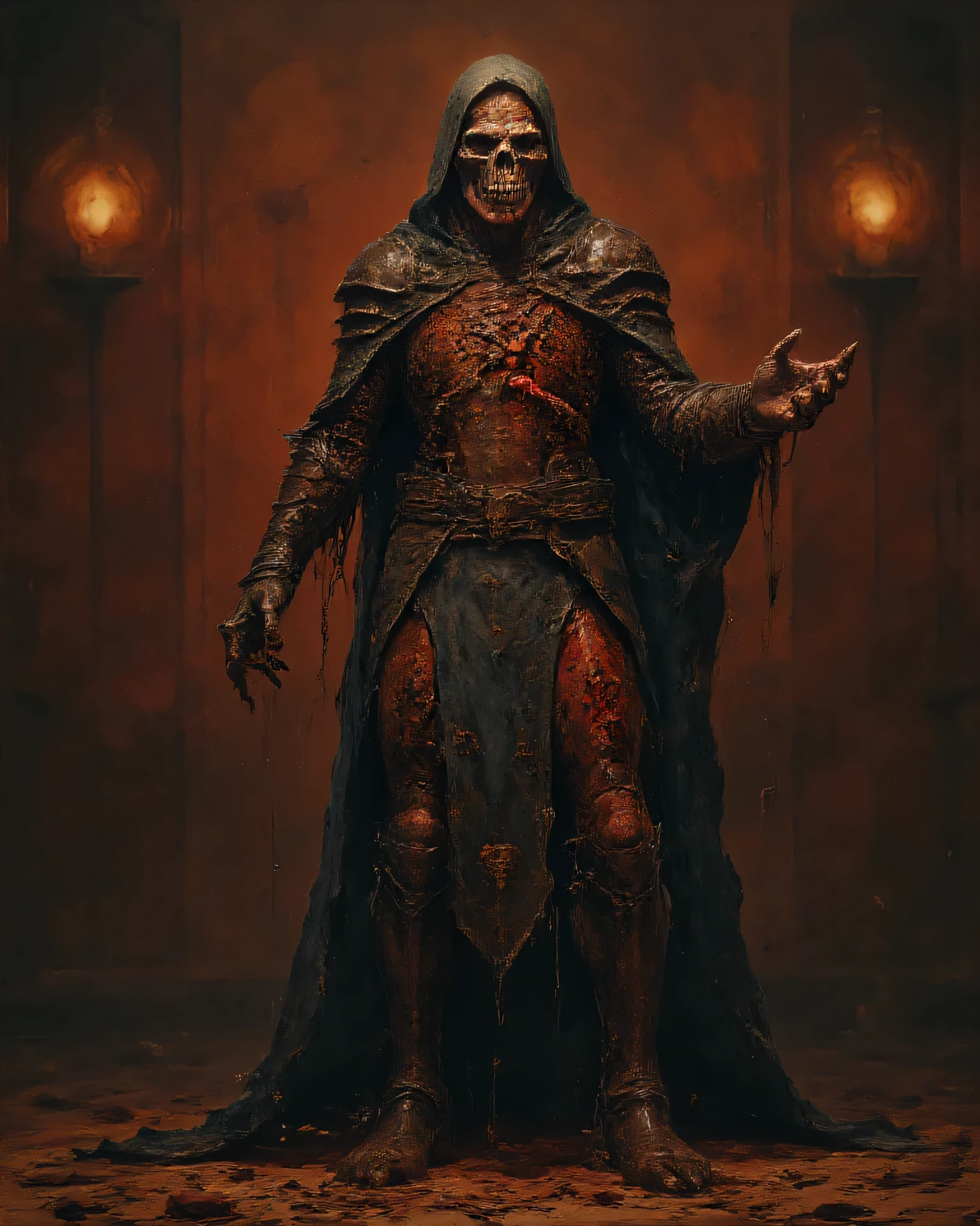 "Hyper-realistic photography of a grotesque, monstrous figure dressed in a twisted, gory version of a plague doctor's outfit. The beak-like mask displays extremely realistic deformation details, with raw flesh textures, exposed sutures, and viscous fluids glistening under eerie lighting. The long, tattered, blood-stained coat reveals monstrous body parts with protruding bones and decaying skin, all rendered in photorealistic detail. The figure strikes a menacing pose, with sharp claws and a look of intense madness, captured with astonishing clarity. The background is an abstract depiction of rustic wood, but with hyper-realistic nightmarish elements such as twisted shapes, dark colors, and organic textures suggesting flesh and bone, all lit in a way that enhances the eerie atmosphere. The lighting is dark and dramatic, with dim lights and deep shadows creating a sense of visceral horror and revulsion. ((The overall composition seeks to impact the viewer with extreme realism, combining the iconography of the plague doctor with elements of nightmare and monstrosity in a hyperrealistic and spooky photographic style))."