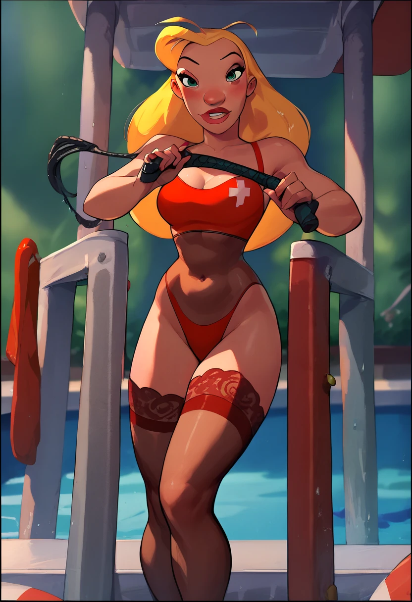 1girl, lifeguardWaifu, red one-piece swimsuit,
best quality, absurdres, perfect antomy, thick lips, bending over, perfect hands, cowboy shot, indoors, 8k, 4k, extremely detailed UHD wallpaper, masterpiece, official art,hands behind the body, hyper focus, 100mm lens, 5 fingers, <lora:sakimichanStyle_v15:1>, sakimichan,