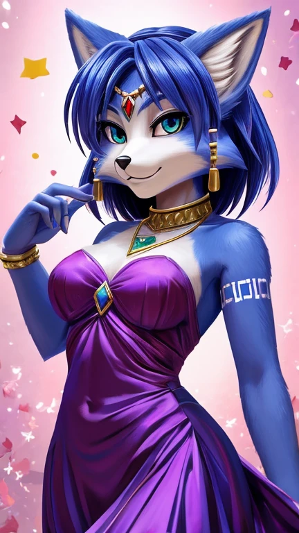 Masterpiece, high quality, studio quality, intricate details, 4k, 1girl, Lupe the Wolf, medium breasts, deep blue bra, at Mardi Gras, ((best quality)), ((masterpiece)), (detailed)