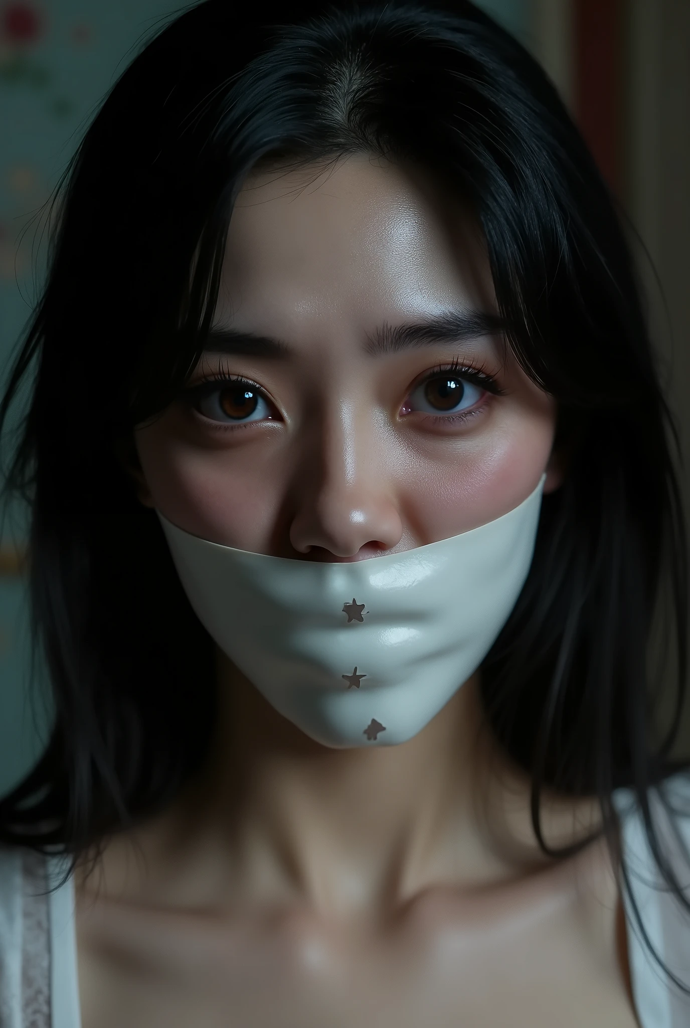(((masterpiece))),(((High resolution)))、(((8K)))、(((perfect face)))、(((woman modern soldier))), look at the camera, thighs, ((top quality eyes)), ((detailed eyes)), ((detailed face)), (detailed texture)Stuffed Tape Gag