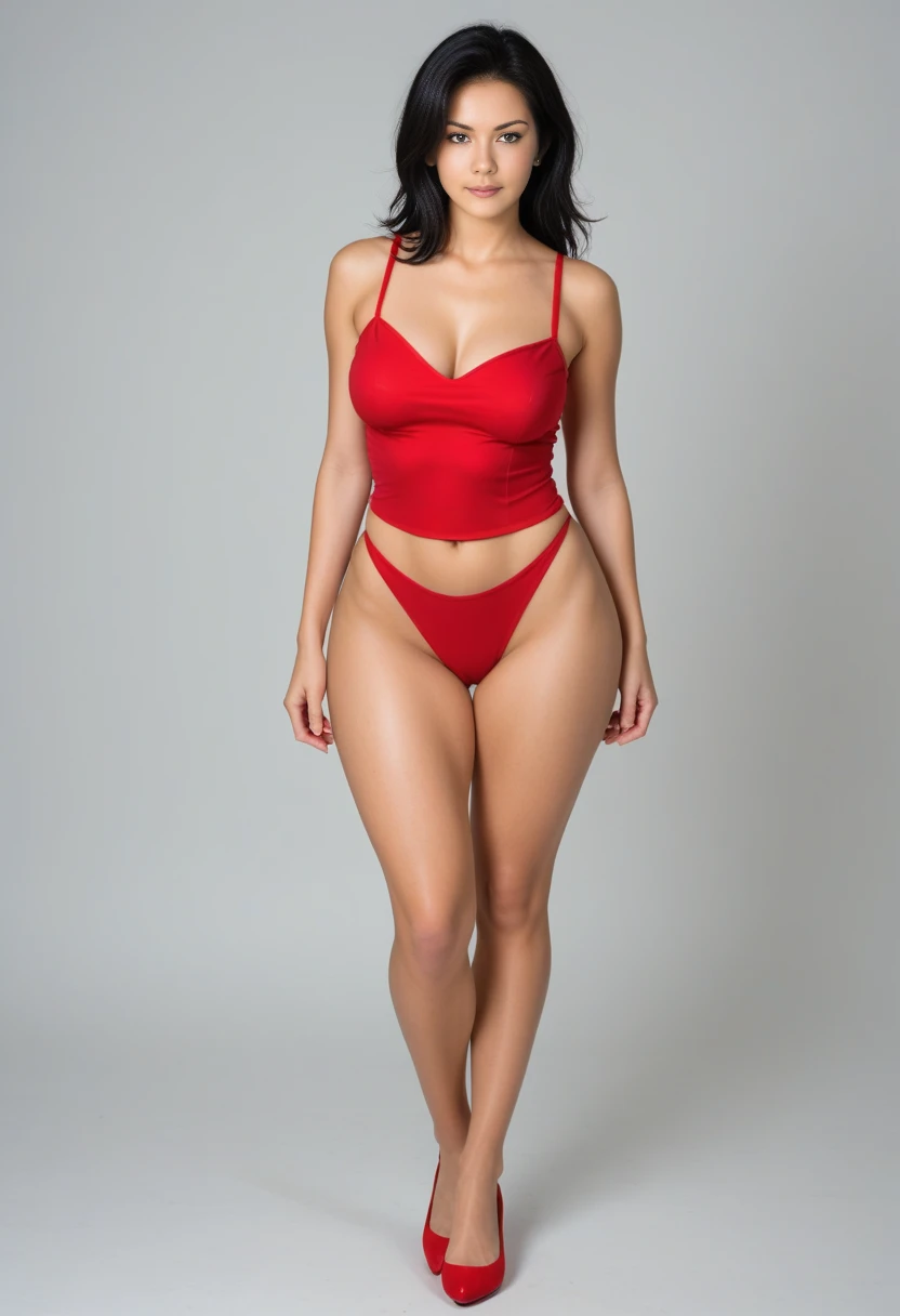 Full body photo of Aishwarya rai as bikini model, red string micro bikini, (((knee high boots))), ((show stopper catwalk in ramp)), bright day scene, mature athletic curvaceous hourglass figure, massive cleavage, look at camera, ((bob cut blowing hair)), ((SEXY 50 yo MILF figure)), soft volumetric lights, intricate details, (ArtStation:1.2)
