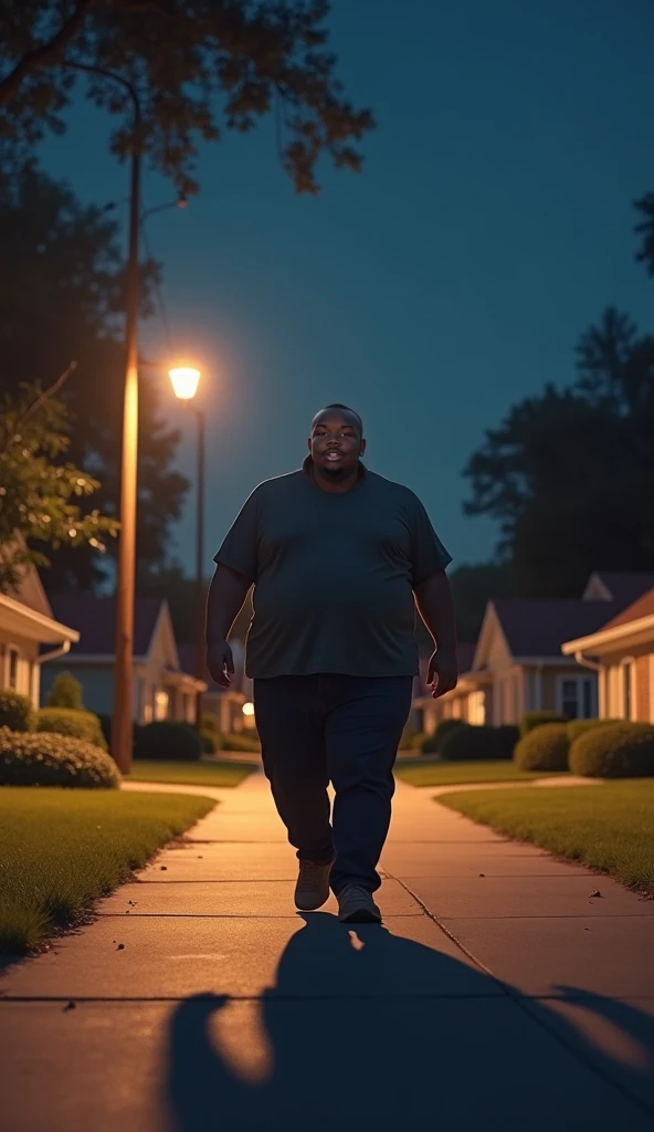 (8K Graphic Art) (bottom of a narrow hallway) sexy: A single bald African man without hair, obese, serious, 40 year old grumpy 35 meter tall bodyguard, corpulento de barriga con una forma redonda con un cuerpo obese completo, wearing a white uniform shirt, Long pants, sunglasses, with his arms supporting his stomach