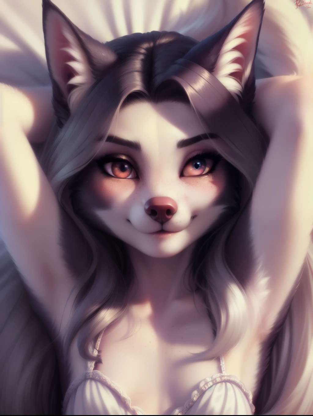 anthropomorphic animal furry fox fennec fox female adult, black fur color, the color of the eyes purple and red, the hair color is black and a little purple, jojos style, a cute and beautiful appearance,
