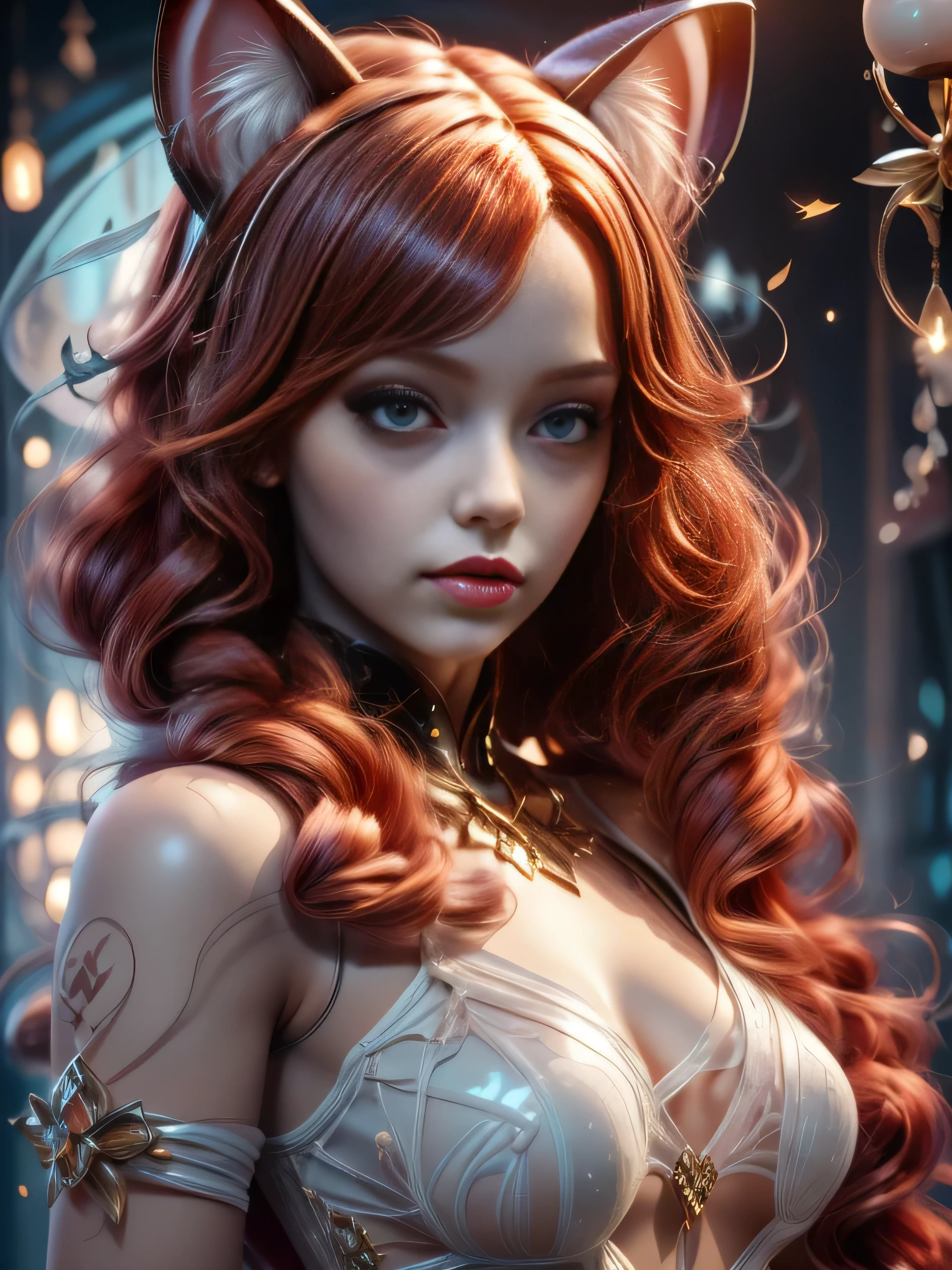 there is a doll with red hair and a cat ears, full body of a goth catgirl, dollpunk, artdoll, [ trending on cgsociety ]!!, beautiful young catgirl, wlop loish and clamp style, cgsociety ), cgsociety - w 1 0 2 4 - n 8 - i, cgsociety 9, bjd, cgsociety