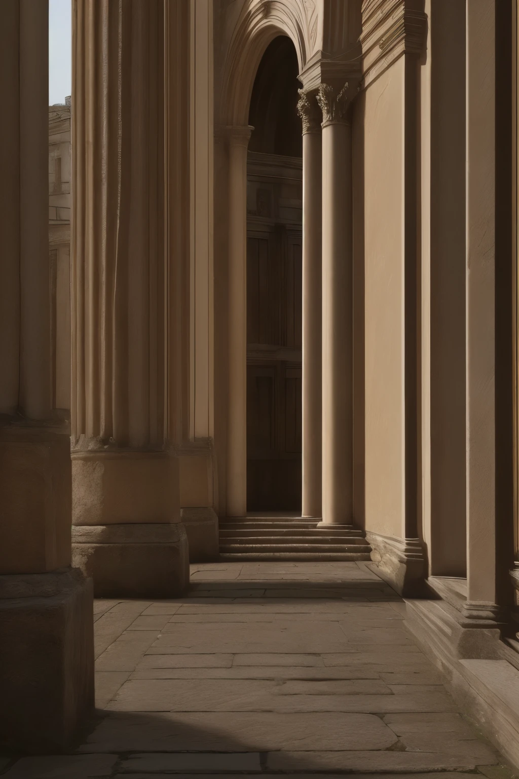 A detailed, photorealistic depiction of the ancient Roman city of Londinium, with weathered and aged architectural elements that evoke the grandeur of the Roman Empire. The scene should feature intricate stonework, cobblestone streets, towering columns, and a sense of historical decay and timelessness. (best quality,4k,8k,highres,masterpiece:1.2),ultra-detailed,(realistic,photorealistic,photo-realistic:1.37),ancient Roman city,Londinium,Roman Empire,aged architecture,weathered stone,cobblestone streets,towering columns,historical decay,timeless,intricate stonework,cinematic lighting,warm color tones,dramatic shadows