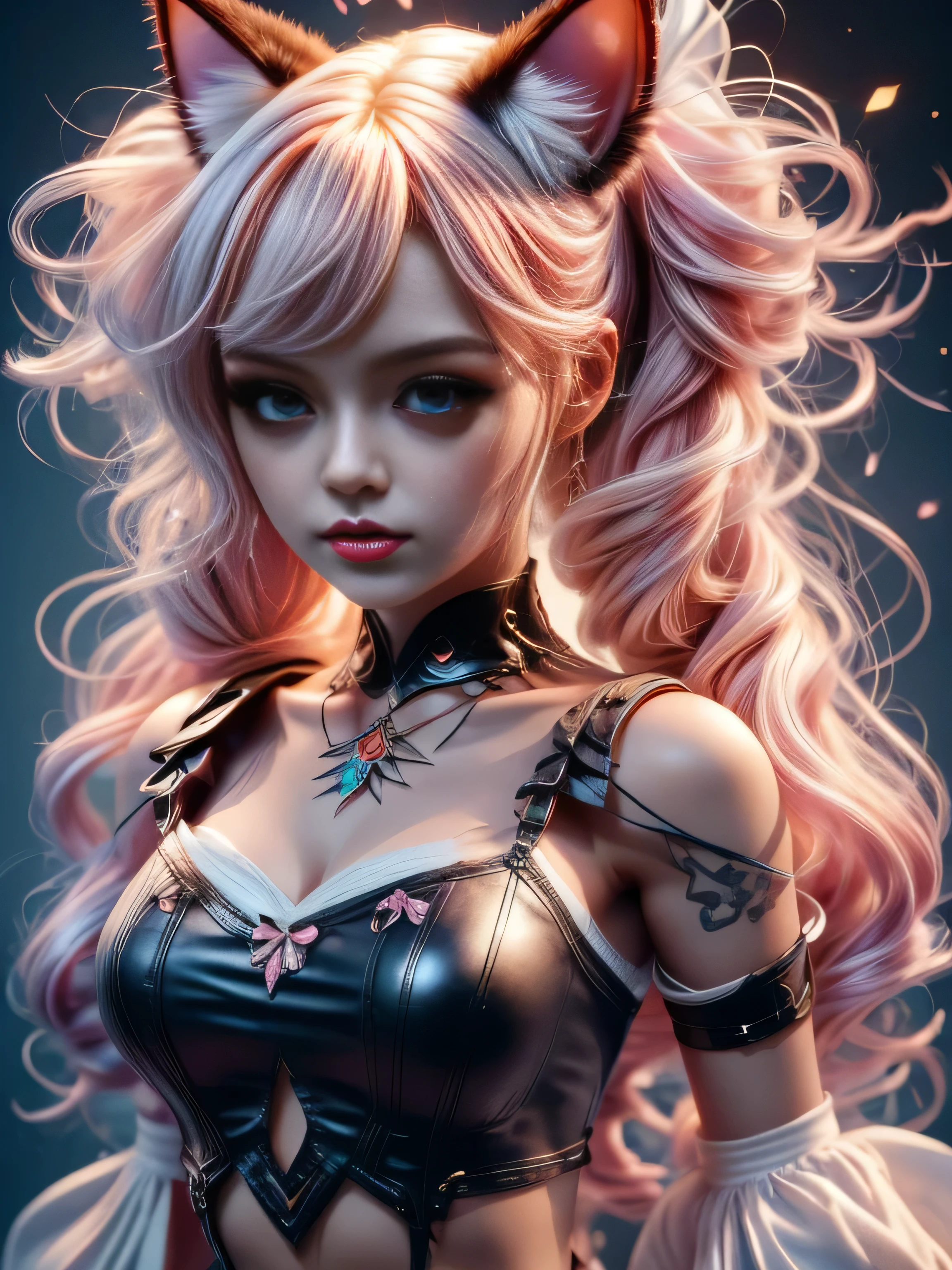 there is a doll with red hair and a cat ears, full body of a goth catgirl, dollpunk, artdoll, [ trending on cgsociety ]!!, beautiful young catgirl, wlop loish and clamp style, cgsociety ), cgsociety - w 1 0 2 4 - n 8 - i, cgsociety 9, bjd, cgsociety