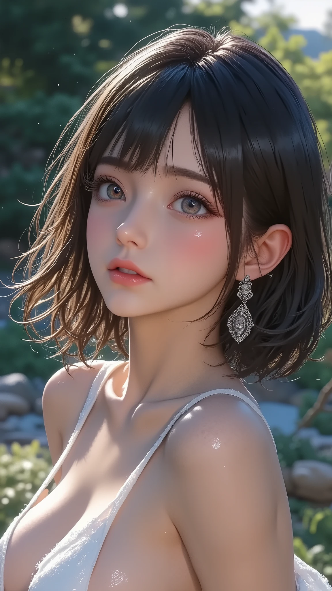 (masterpiece, best quality, beautiful girl, pretty face:1.2), solo, (close up face:1.2), short curly hair (curly hair:0.9) 8k, raw photo, icredibly absurdes, off shoulder, tattoo on neck, m facelight, sharp focus, dynamic lighting, necklace, jewerly
