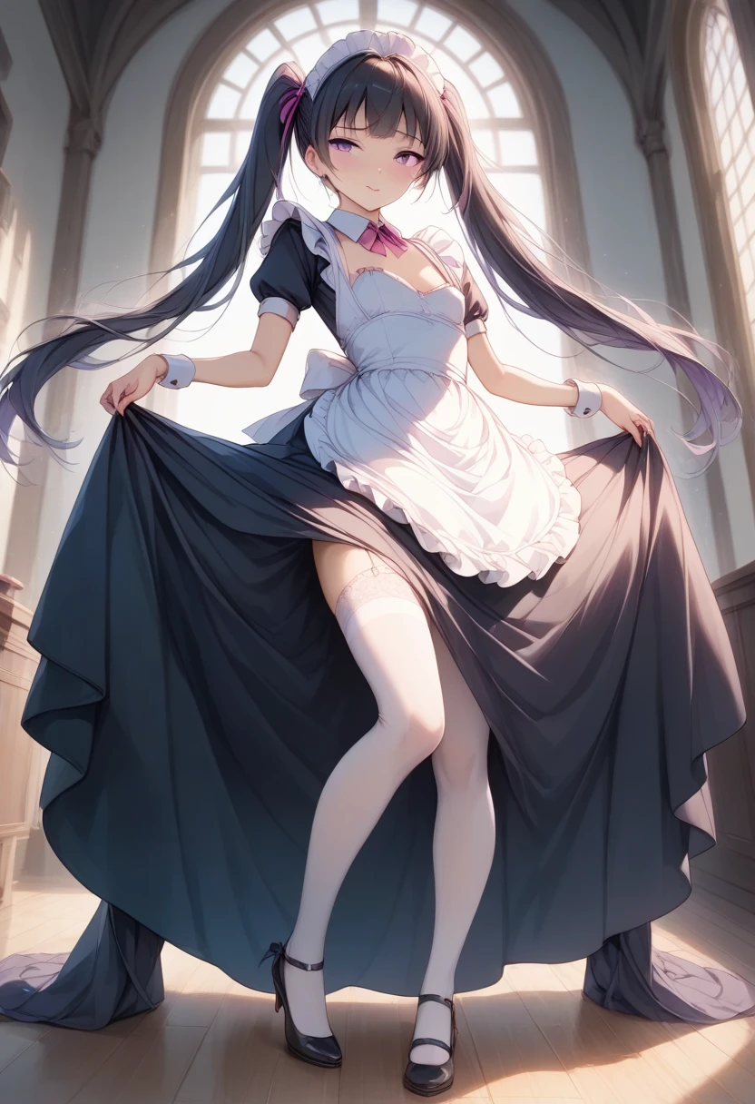 the maid outfit,black pantyhoses