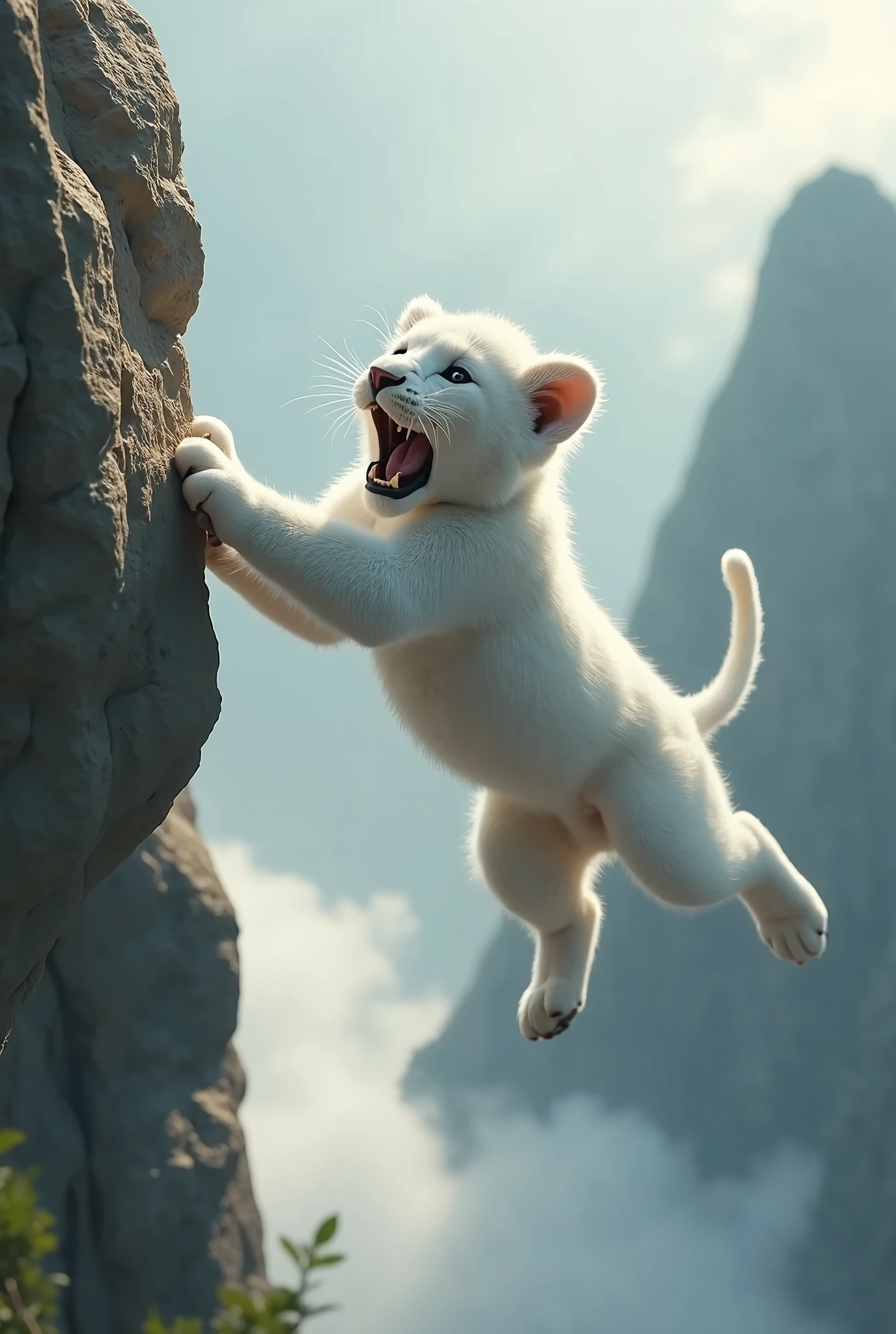 There is a white cat that is jumping up into the air - SeaArt AI