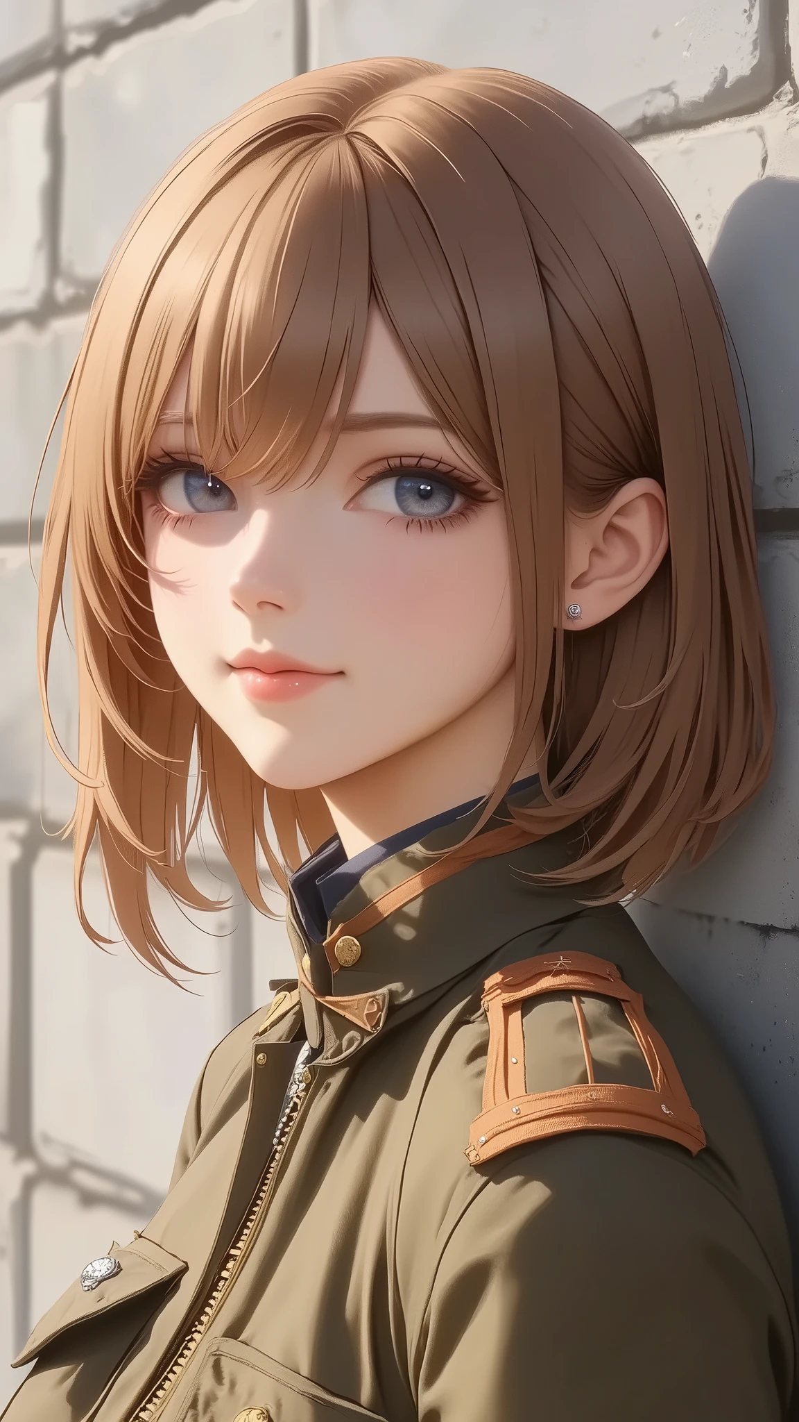 Christian AOT, 1 girl, Alone, christa renz, smile, 's hair, blue eyes, Blonde, jacket , medium hair with visible tattoos ,
