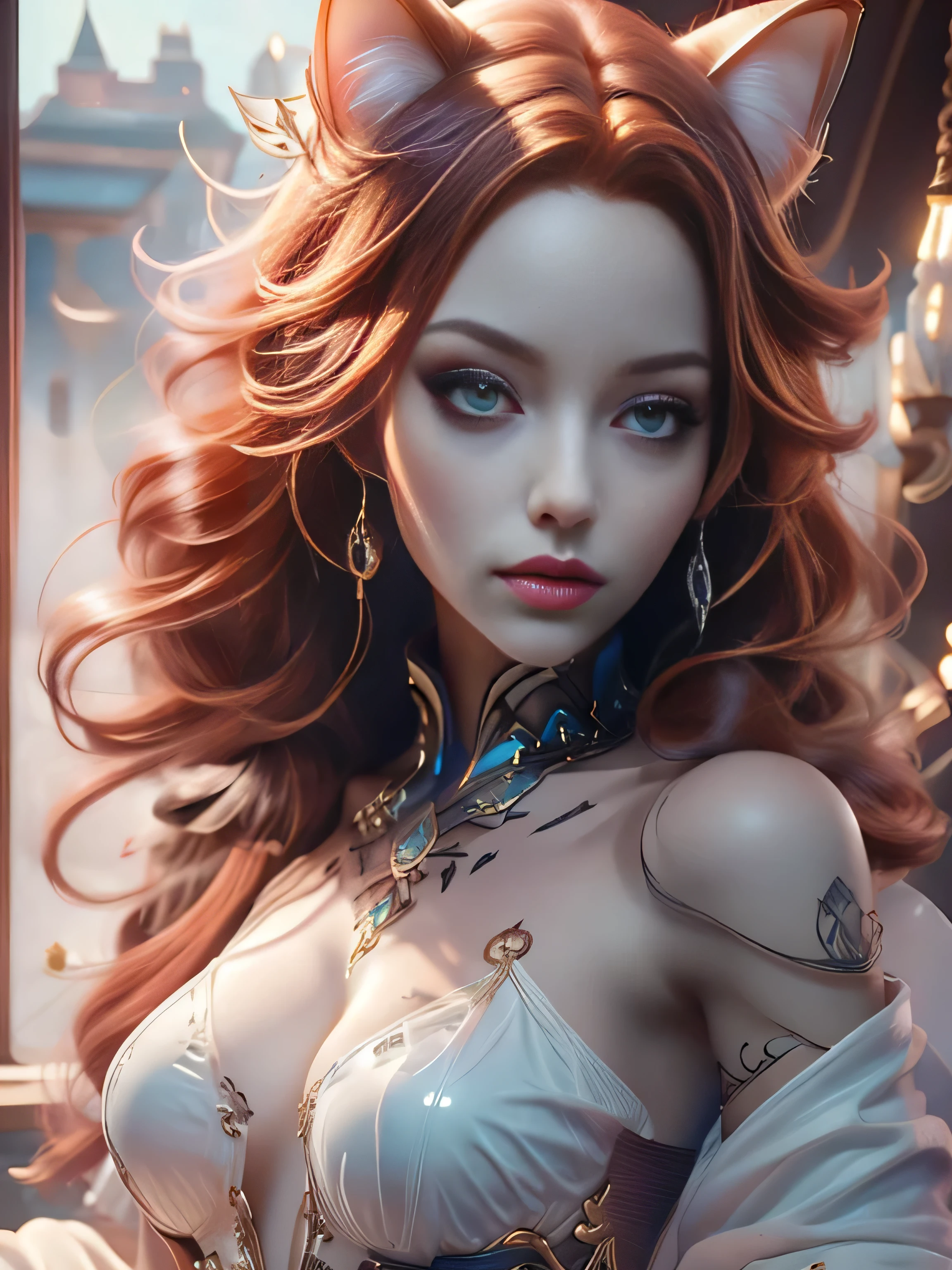 there is a doll with red hair and a cat ears, full body of a goth catgirl, dollpunk, artdoll, [ trending on cgsociety ]!!, beautiful young catgirl, wlop loish and clamp style, cgsociety ), cgsociety - w 1 0 2 4 - n 8 - i, cgsociety 9, bjd, cgsociety